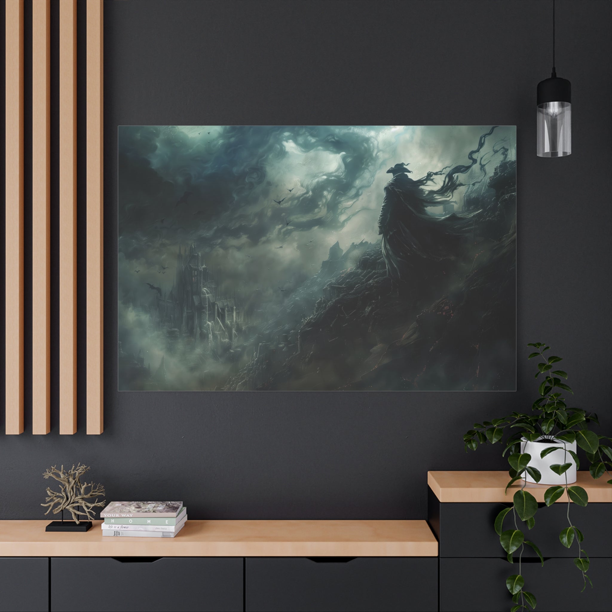 Bloodborne The Hunter Scenery Canvas Wall Art, Crow Cloak Bird Sword - Home Decor, Game Wall Print