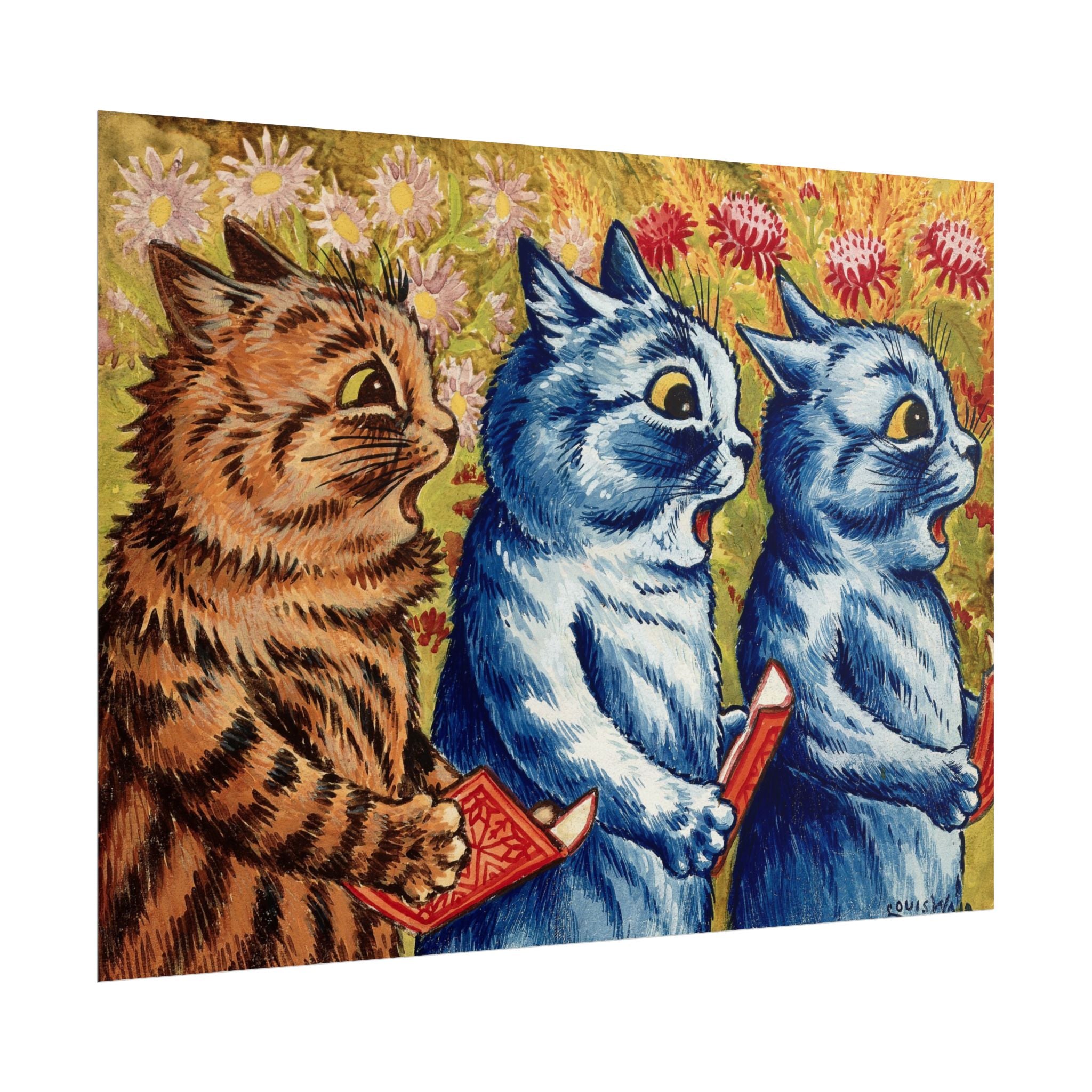 louis-wain-cat-poster-print-gouache-art-three-cats-singing-wall-decor-cat-print-home-office-decoration-unique-cat-louis-wain-