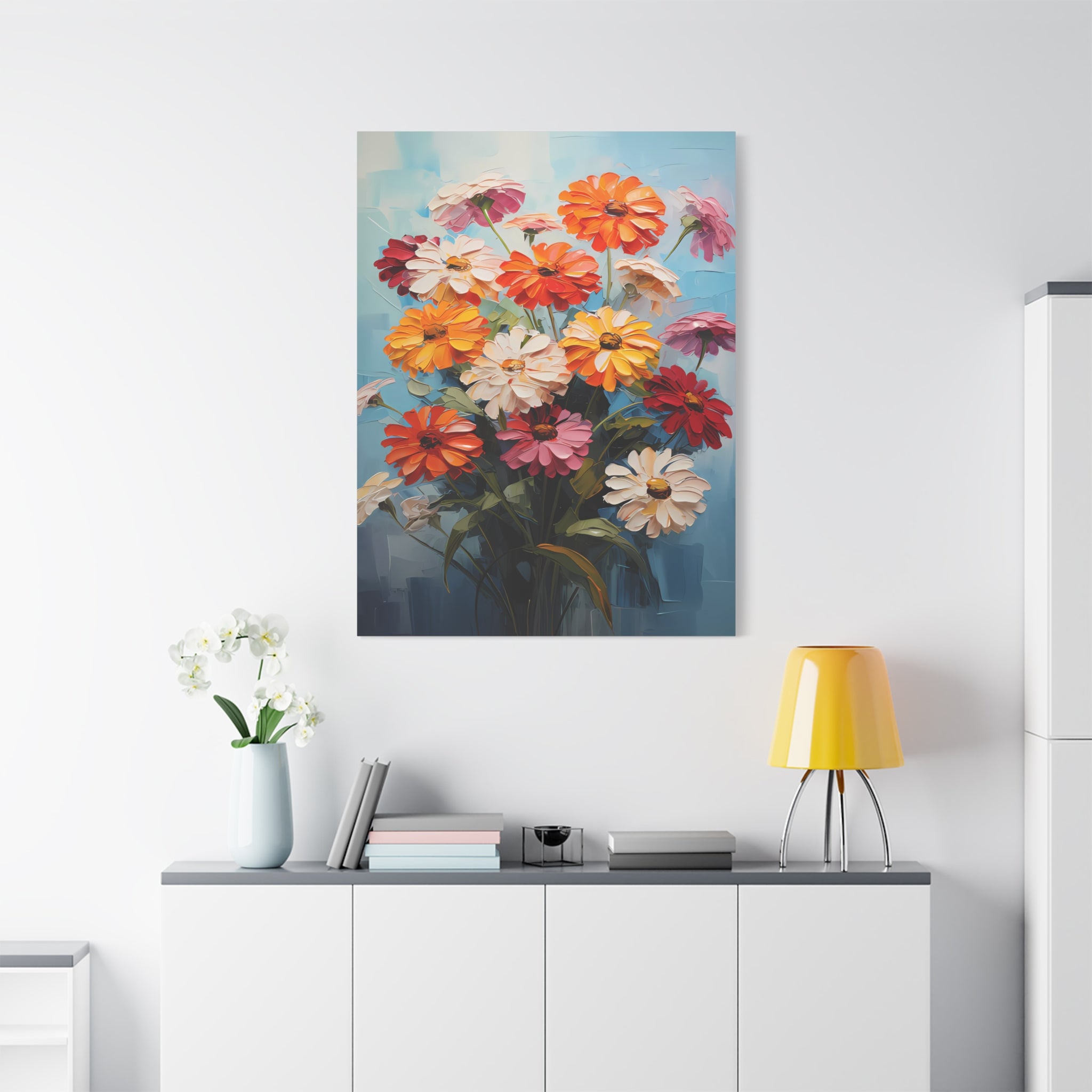 canvas-print-zinnia-flowers-impasto-matte-stretched-art-floral-wall-decor-botanical-artwork-impressionist-painting-reproducti