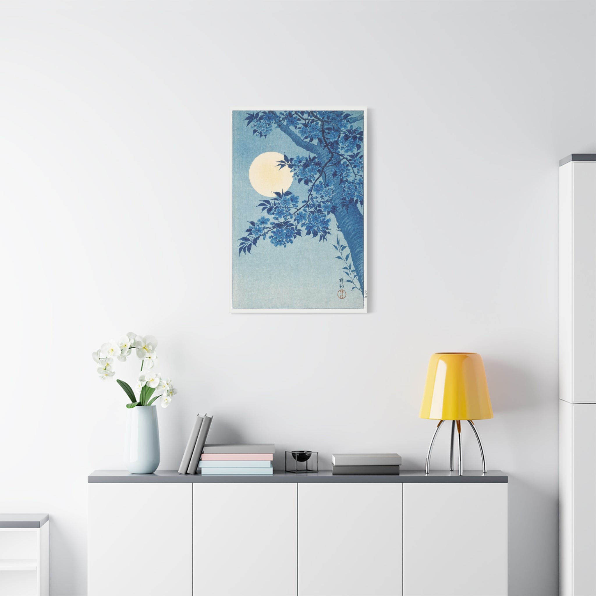 canvas-print-blossoming-cherry-on-a-moonlit-night-ohara-koson-floral-home-decor-living-room-wall-art-stretched-canvas