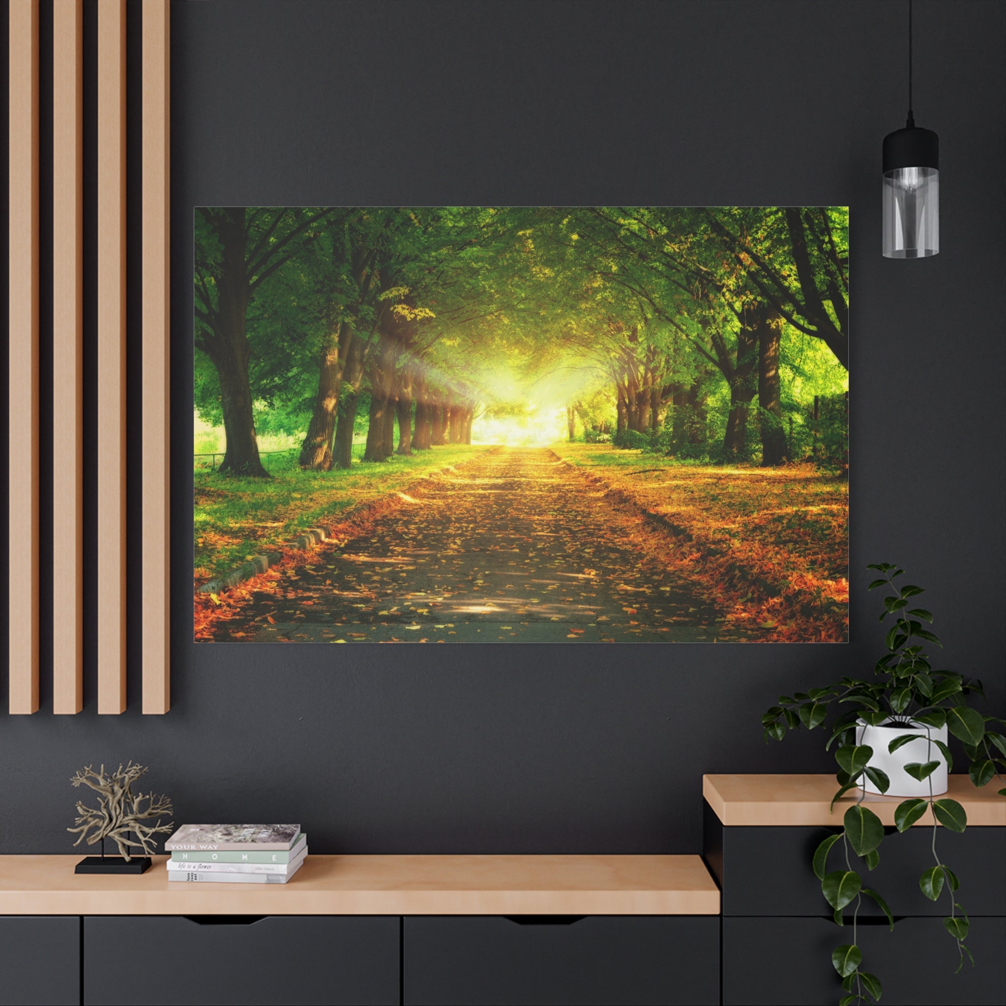 canvas-print-sunset-landscape-wall-art-nature-decor-fall-trees-living-room-decor-road-leaves-autumn-decor-fall-canvas