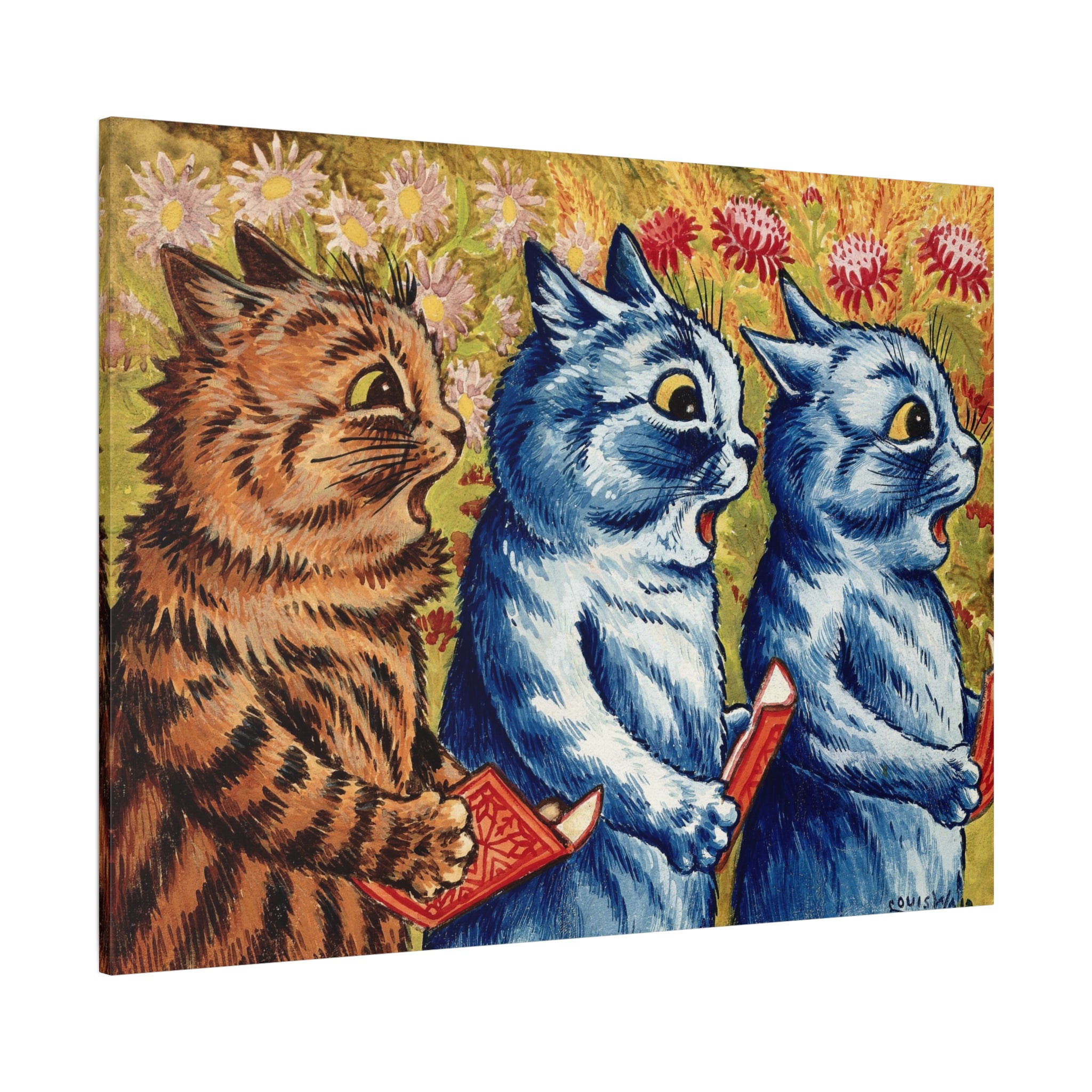 canvas-print-louis-wain-cat-gouache-art-three-cats-singing-wall-decor-cat-print-home-office-decoration-unique-cat-louis-wain-