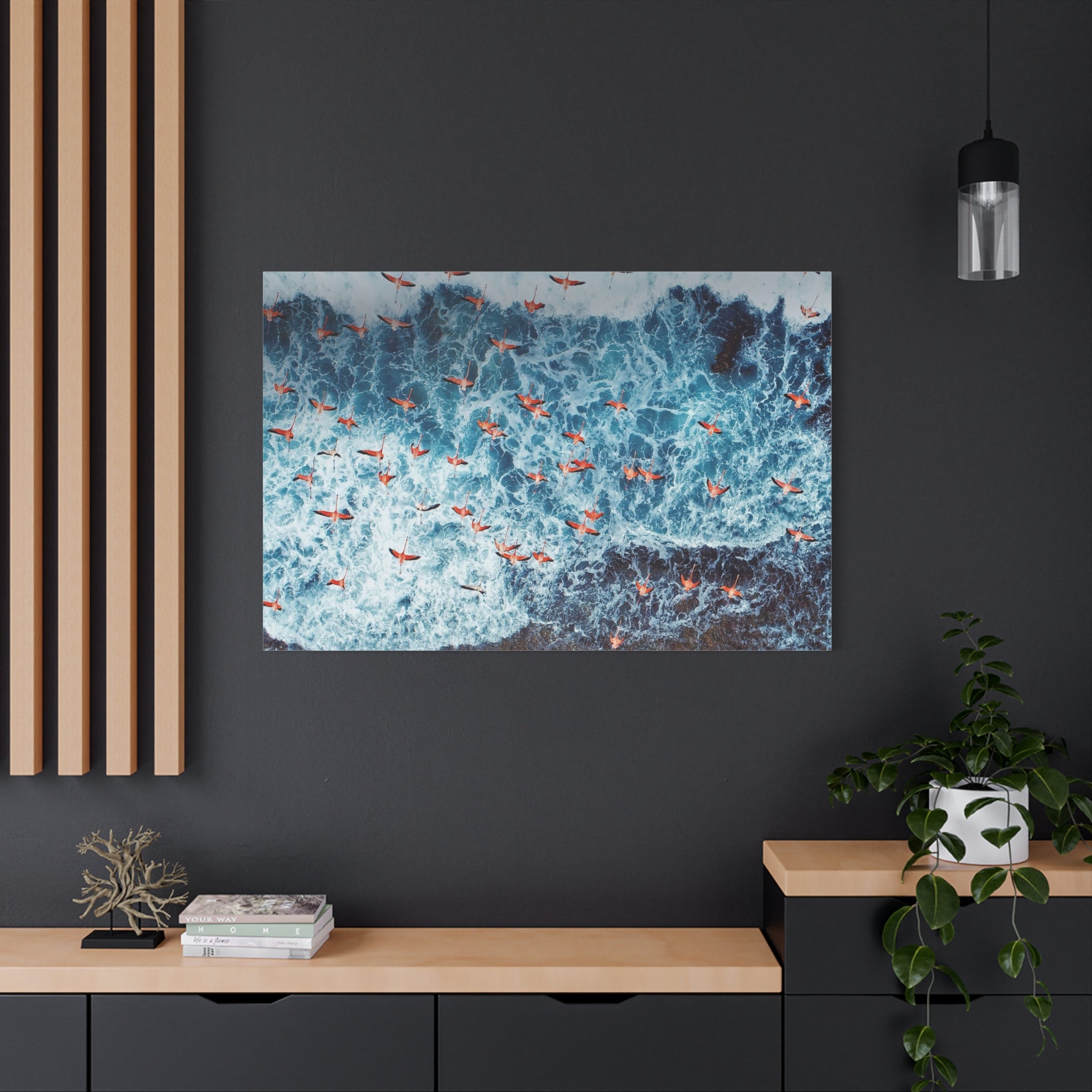 pink-flamingo-birds-canvas-wall-art-ocean-landscape-print-matte-stretched-home-decor-tropical-beach-painting-animal-wall-deco