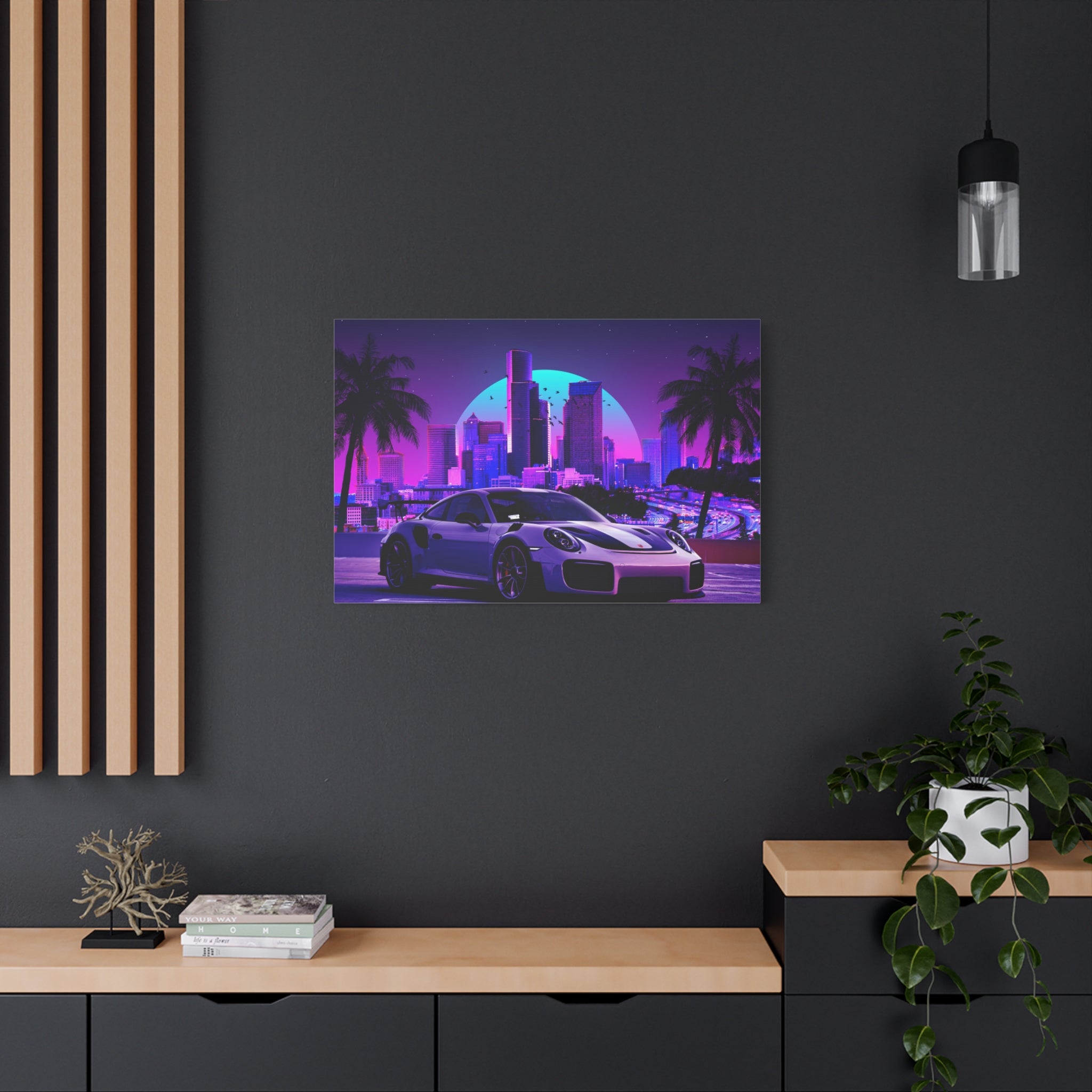 canvas-print-porsche-gt2-neon-retro-cityscape-cyberpunk-vaporwave-home-decor-wall-art-stretched-matte-canvas-canvas-wall-art