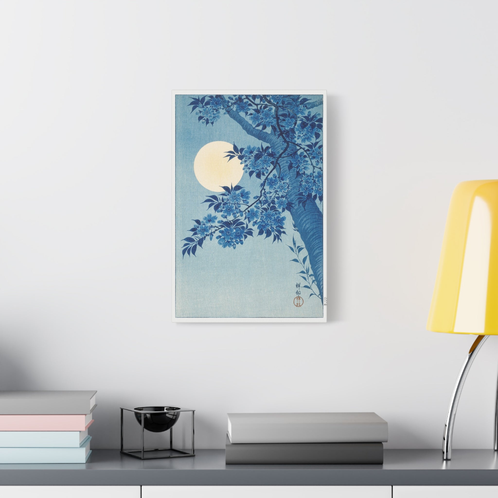 canvas-print-blossoming-cherry-on-a-moonlit-night-ohara-koson-floral-home-decor-living-room-wall-art-stretched-canvas