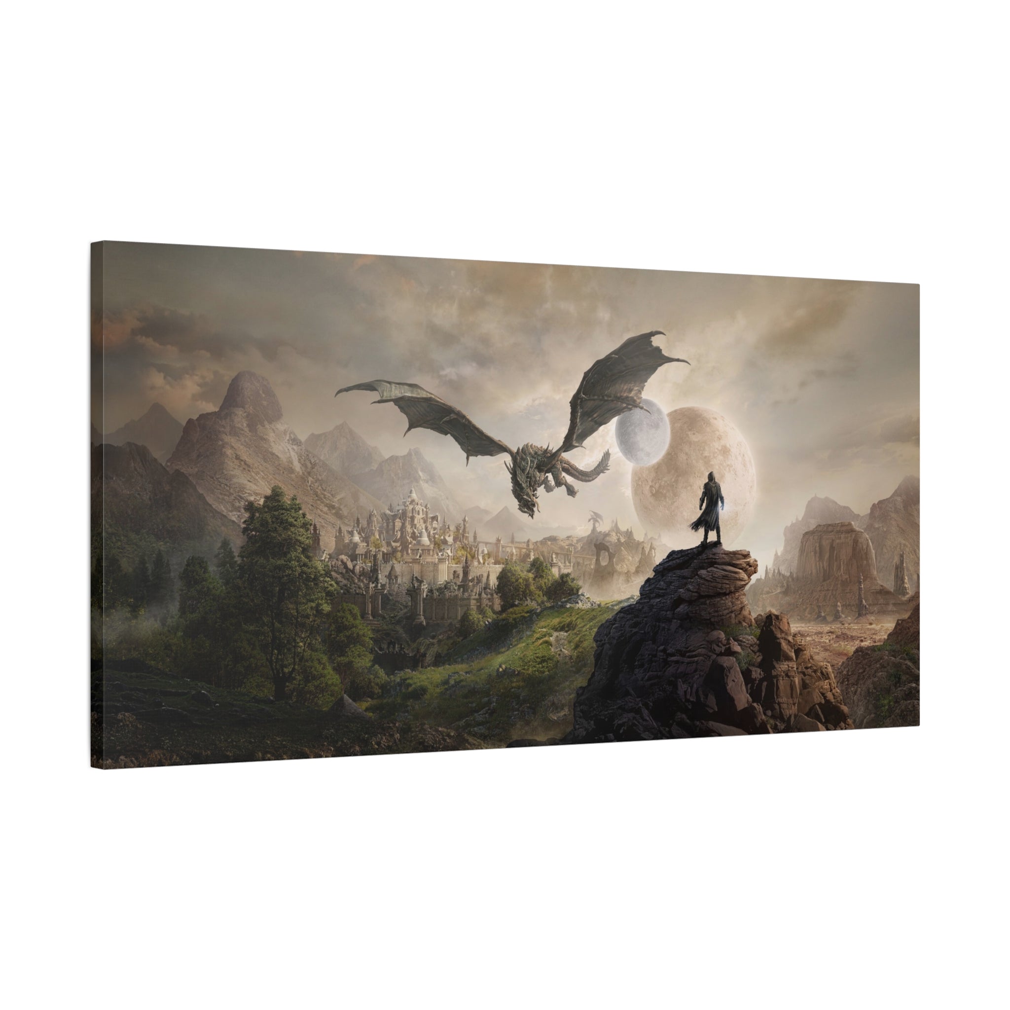 The Elder Scrolls Skyrim Canvas Wall Art - Dragon Moon Game Canvas Print Room Decor, Gaming Wall Art, Skyrim Gift