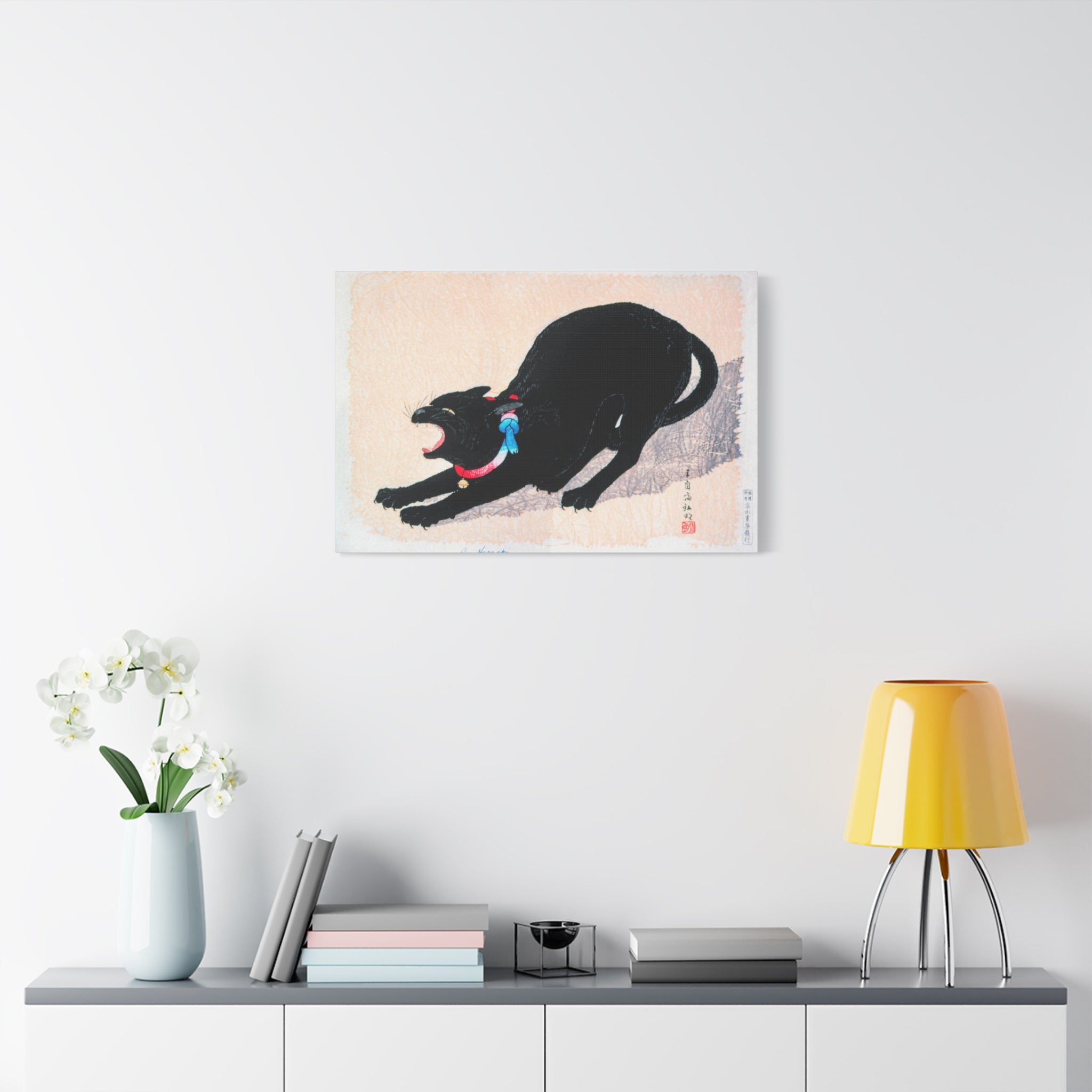 canvas-print-wall-art-black-cat-hissing-by-hiroaki-takahashi-living-room-decor-japanese-art-home-wall-decor