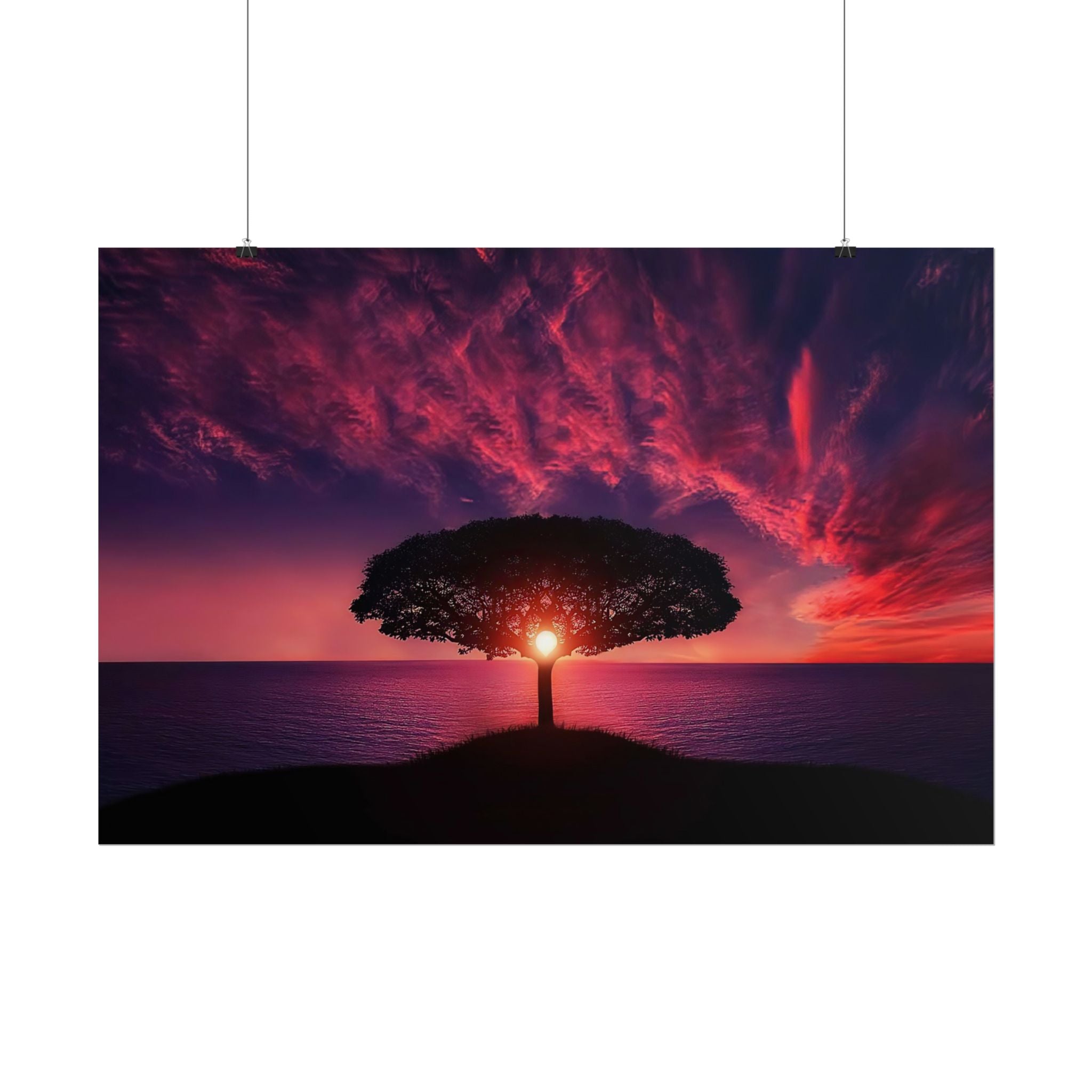 Panoramic Sunset Poster Print, Tree Wall Art, Scenery Decor, Exra Large Wall Art, Canvas Art Print, Landscape, Nature Wall Decor