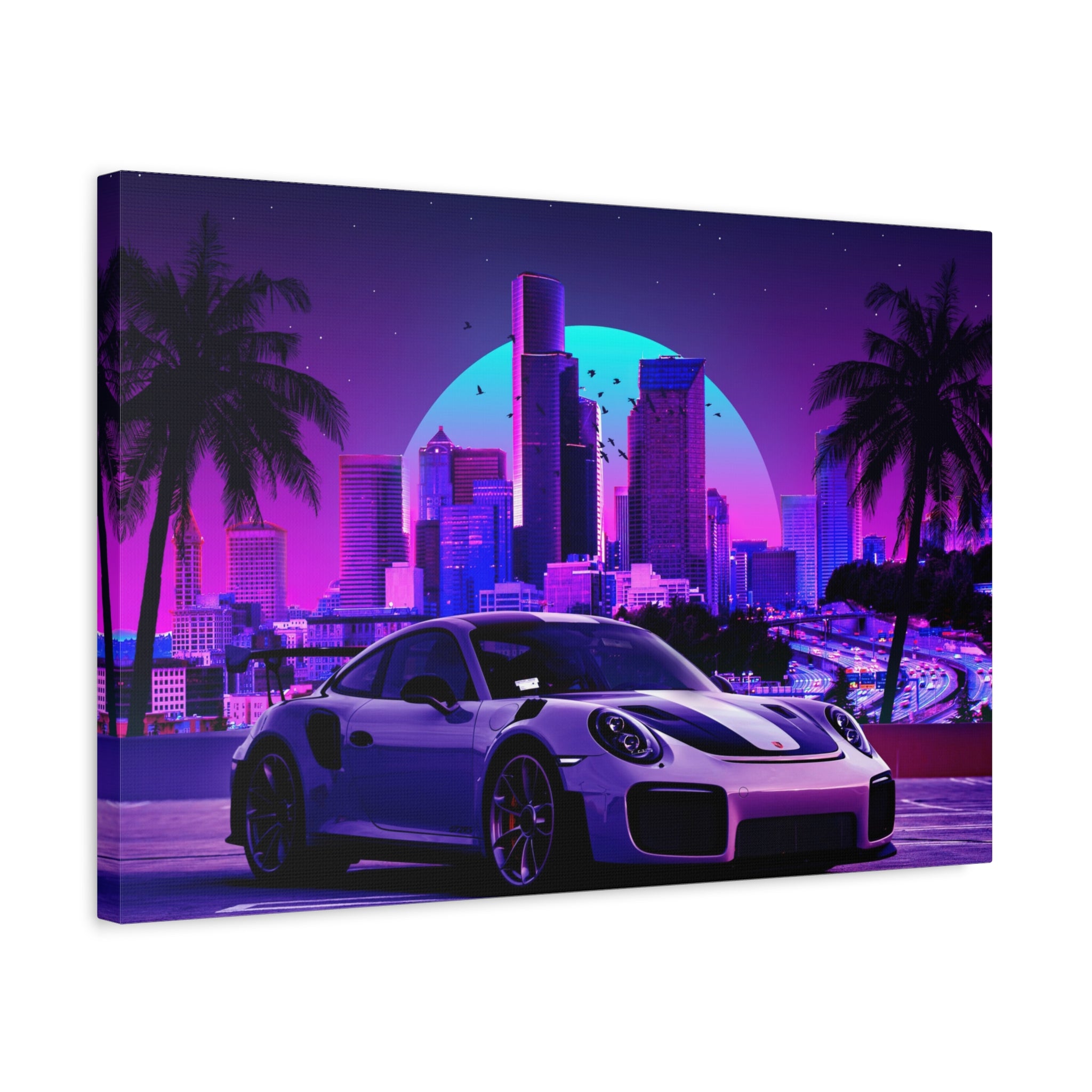 canvas-print-porsche-gt2-neon-retro-cityscape-cyberpunk-vaporwave-home-decor-wall-art-stretched-matte-canvas-canvas-wall-art