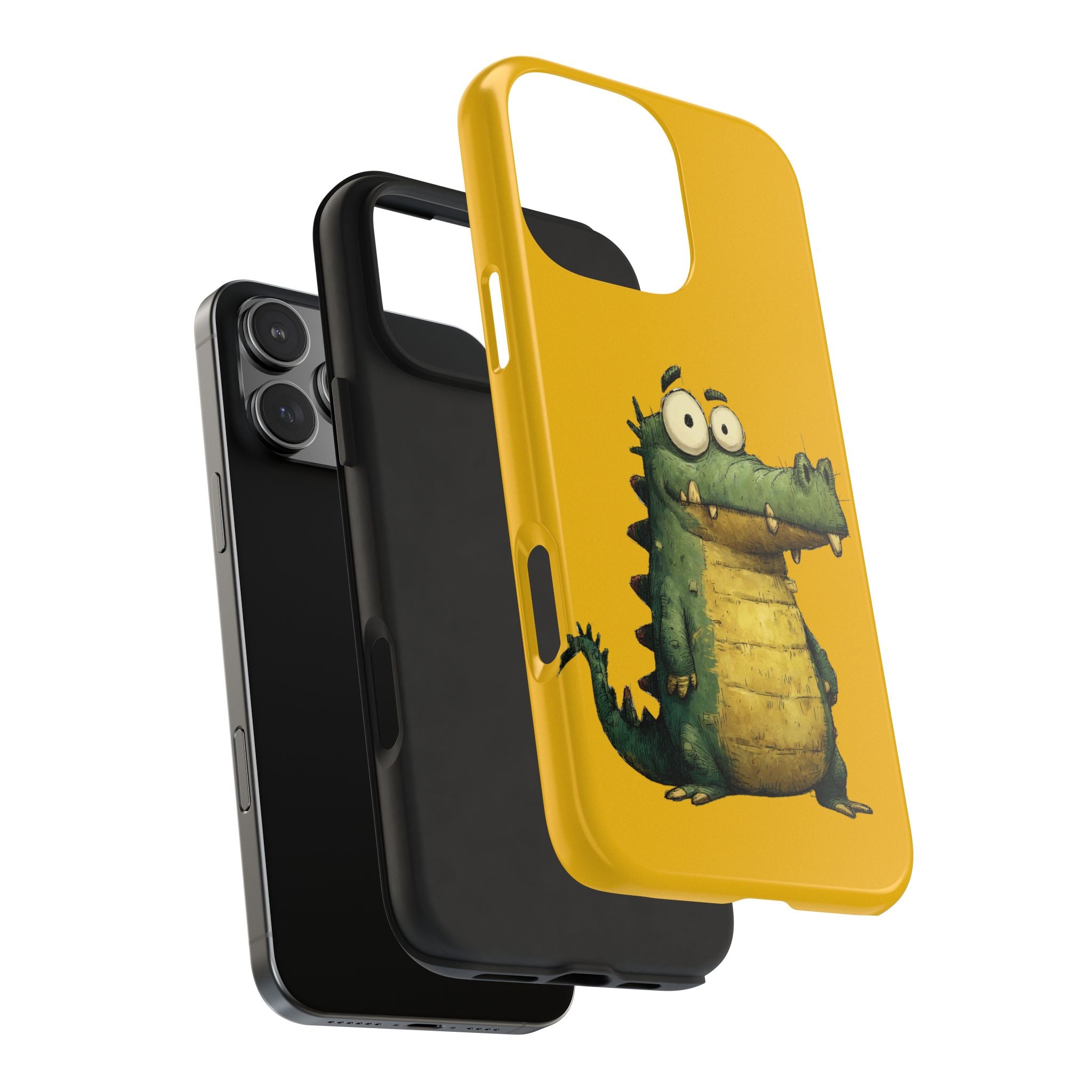 Quirky Funny Alligator iPhone Tough Case - Kawaii Animal Phone Cover - Crocodile Protective Phone Cover - Yellow iPhone Case