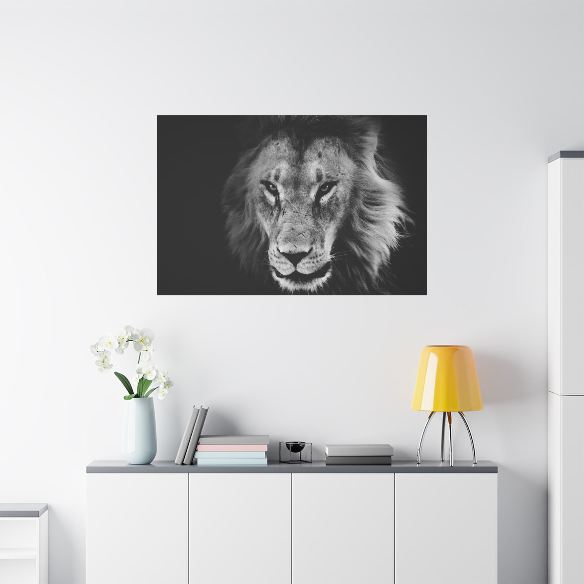 Lion Canvas Wall Art, Black and White Living Room Decor, Matte Stretched, Lion Poster, Jungle Animal Art Print, Wildlife Safari