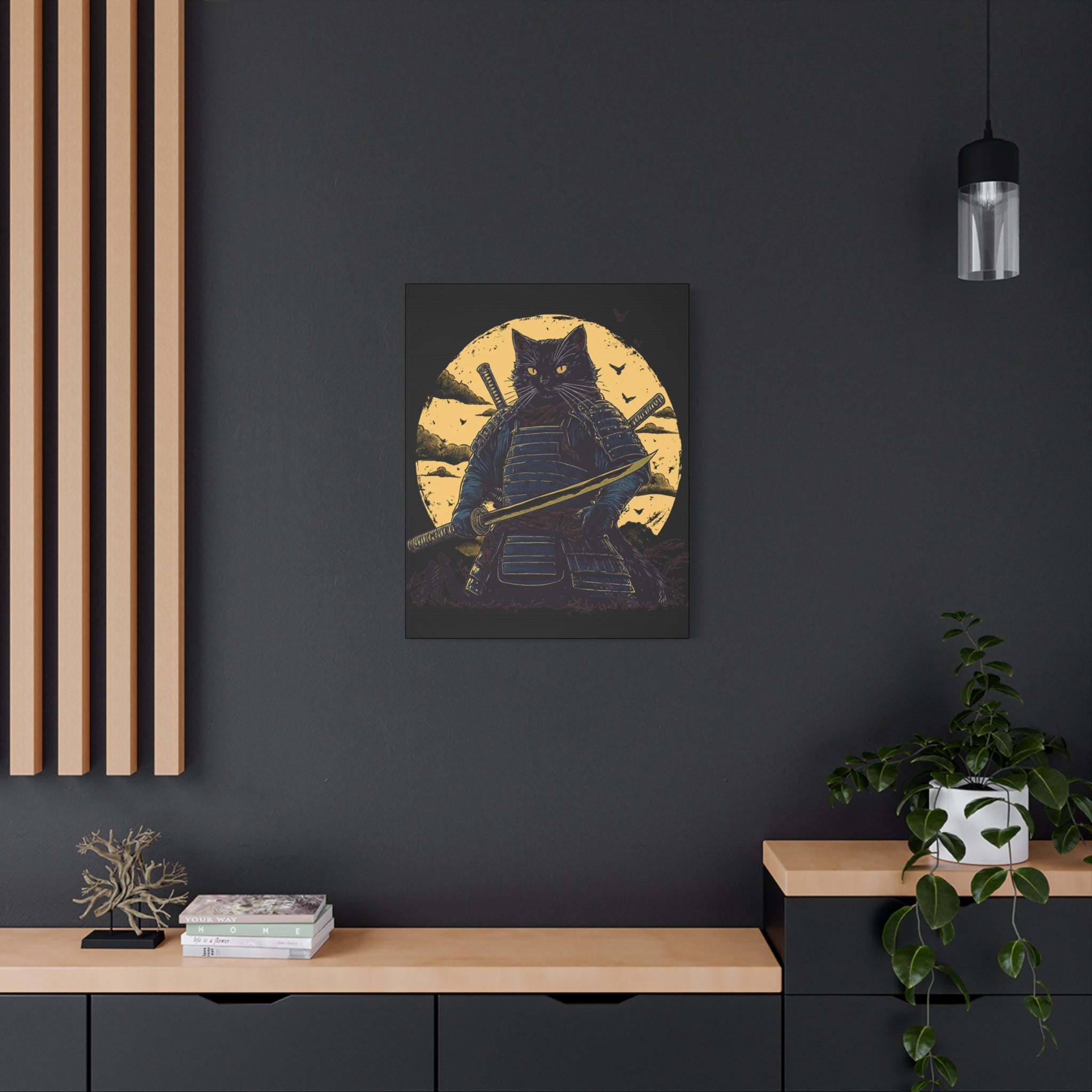 canvas-wall-art-samurai-cat-japanese-style-sunset-retro-wall-decor-stretched-matte-canvas-wall-hanging-home-decor-retro-wall-