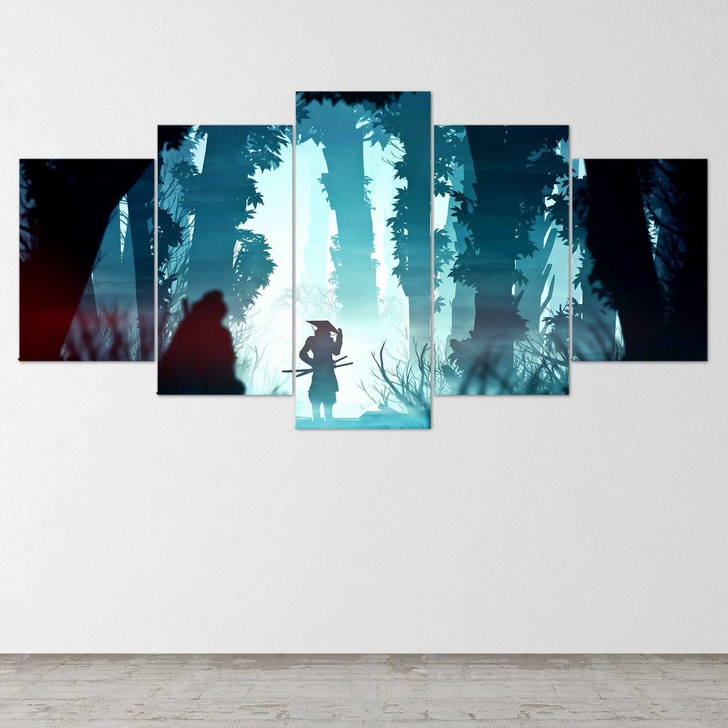 samurai-samurai-warrior-fantasy-katana-5-piece-canvas-wall-art-samurai-art-extra-large-wall-art-samurai-poster-5-piece-5-pane