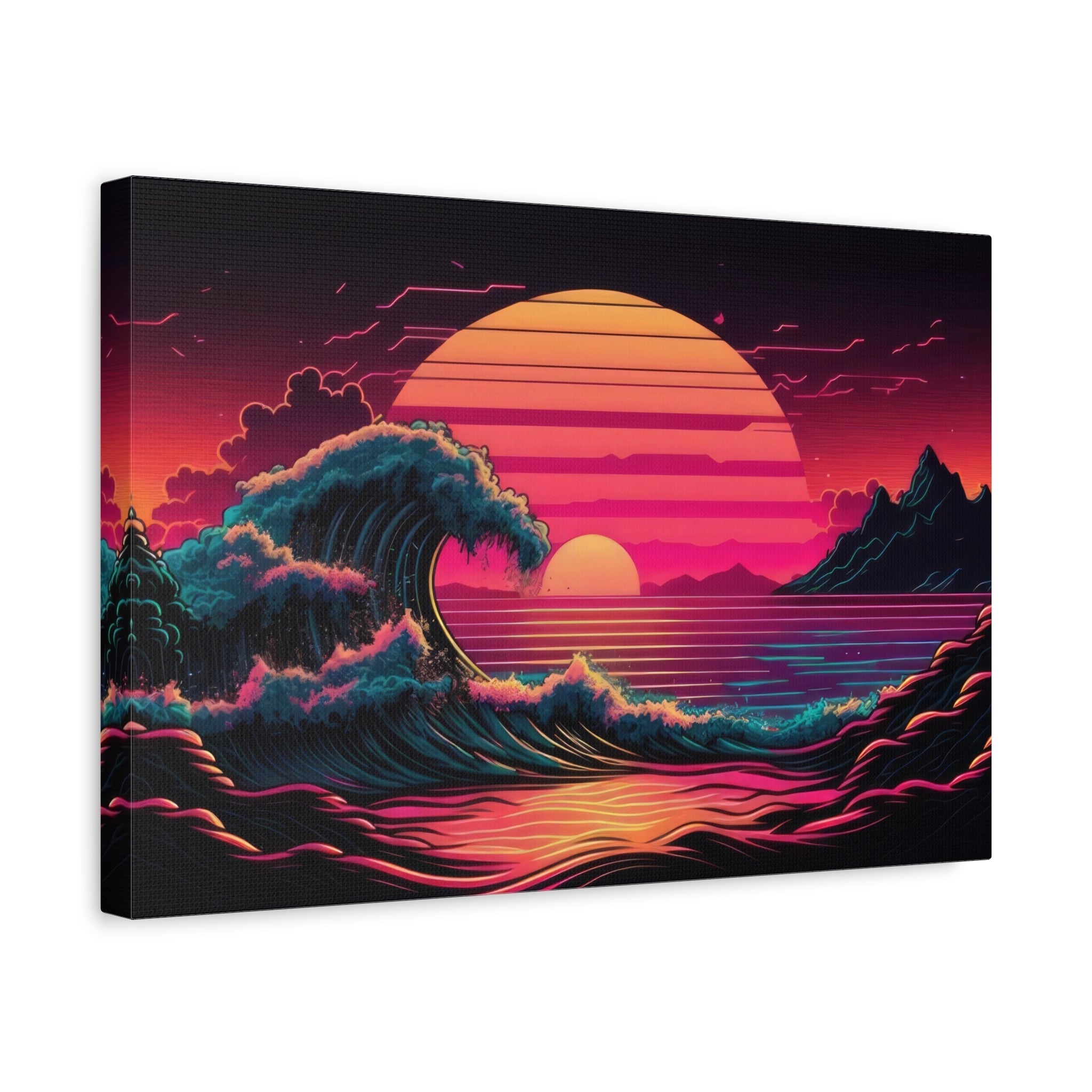 vaporwave-canvas-print-synthawave-canvas-wall-art-vaporwave-decor-retro-sunset-art-retrowave-wall-art-the-great-wave-home-art