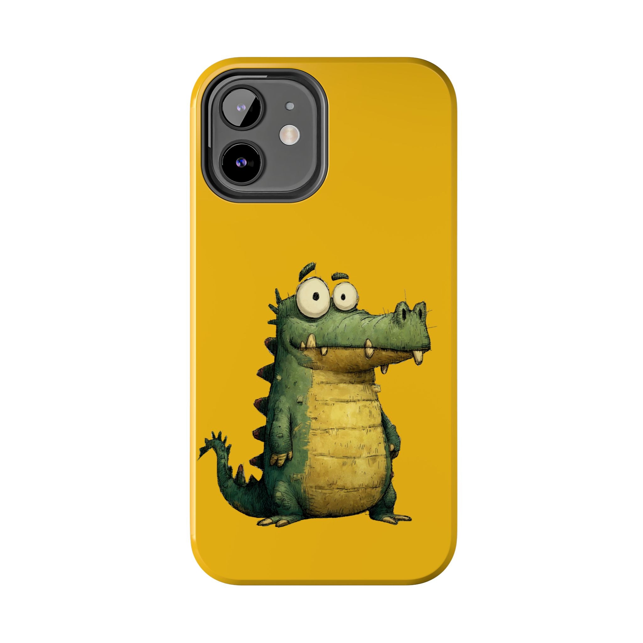 Quirky Funny Alligator iPhone Tough Case - Kawaii Animal Phone Cover - Crocodile Protective Phone Cover - Yellow iPhone Case