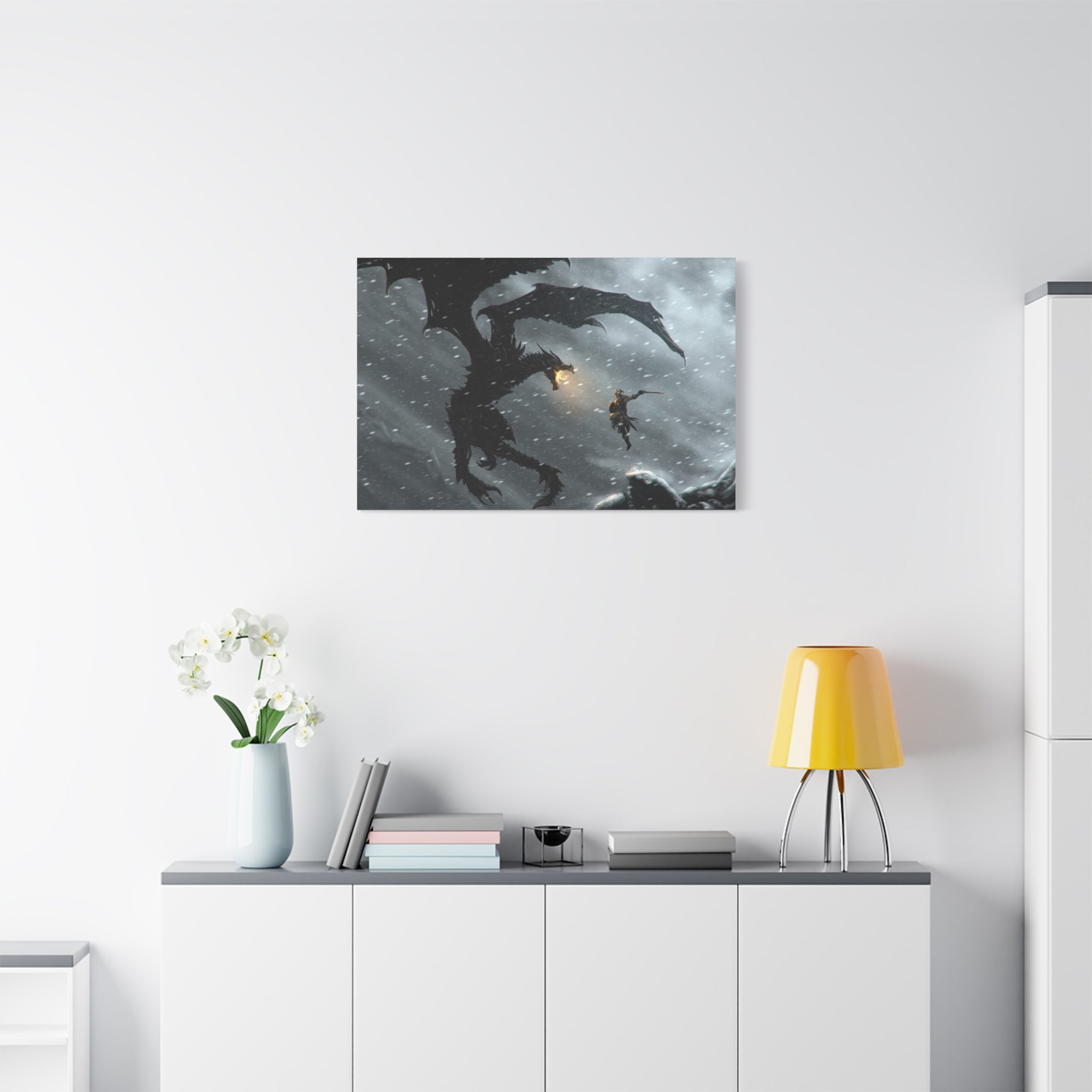 The Elder Scrolls Skyrim Canvas Wall Art - Dragon Game Canvas Print Room Decor, Viking Gaming Wall Art, Skyrim Gift