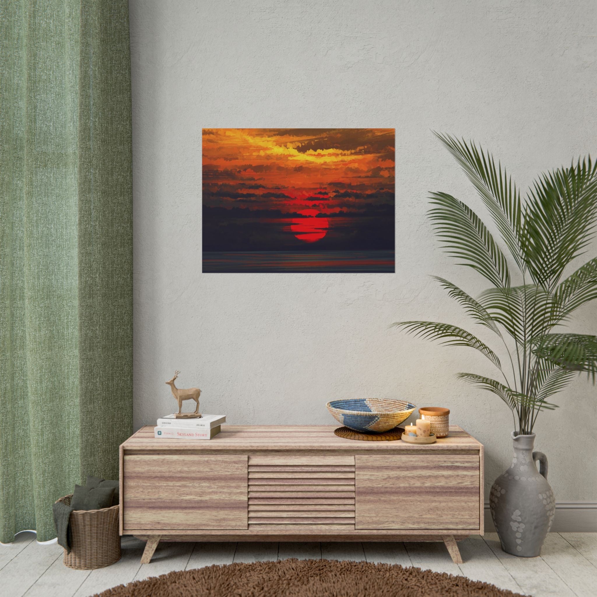 red-sunset-landscape-poster-print-cozy-home-decor-living-room-decor-farm-house-wall-decor-house-warming-gift