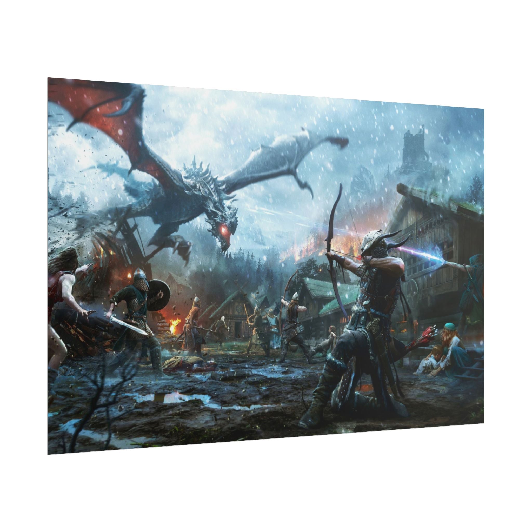 the-elder-scrolls-skyrim-poster-wall-art-dragon-archer-game-poster-print-room-decor-viking-warrior-gaming-wall