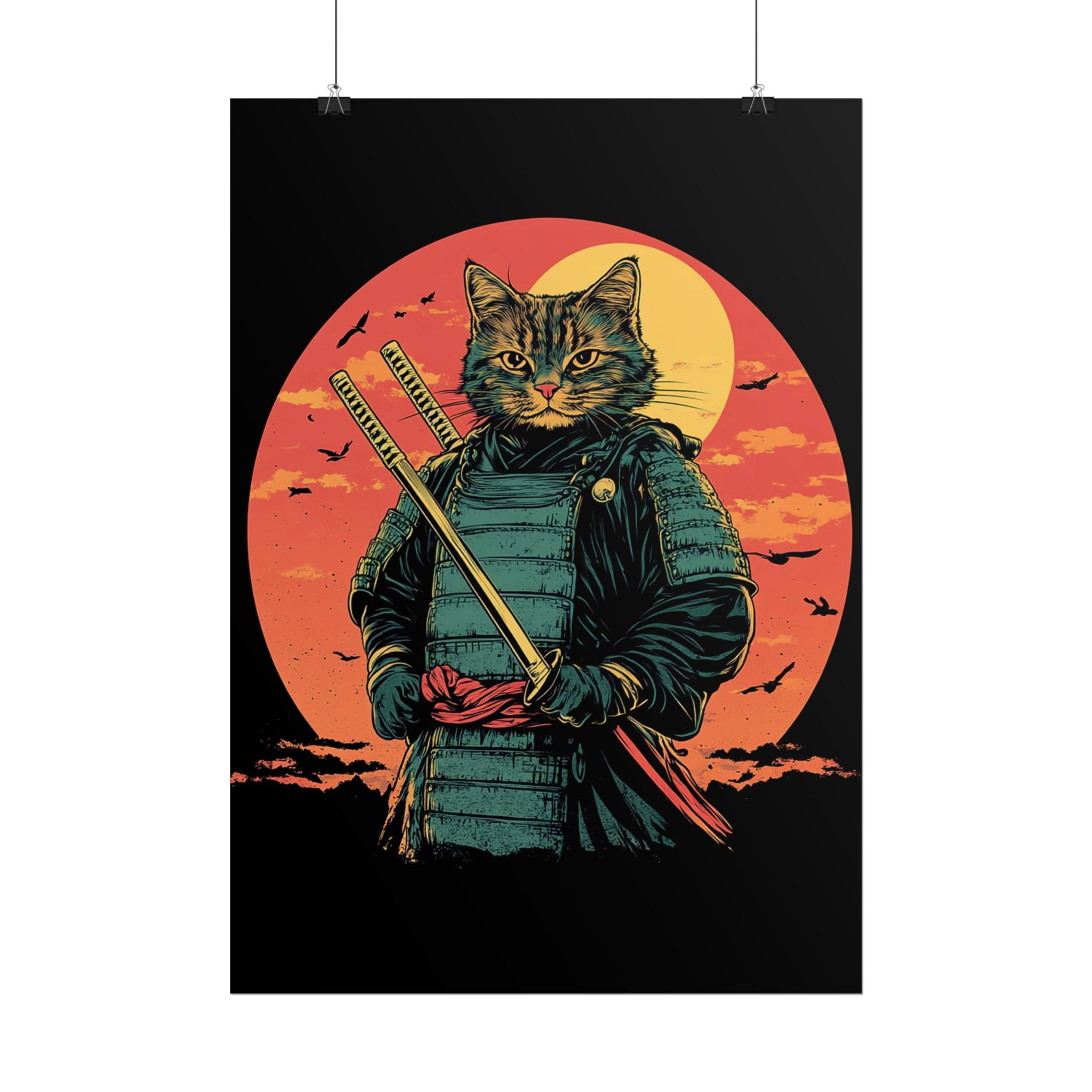 retro-wall-art-samurai-cat-japanese-style-sunset-rolled-posters-home-decor-wall-hanging-poster-gift-japanese-art-poster-1
