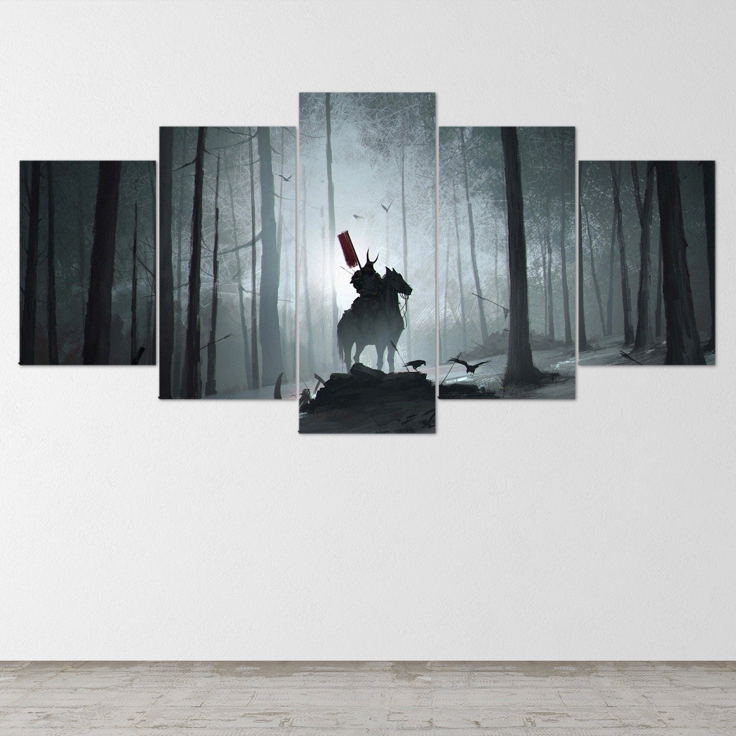 samurai-samurai-warrior-fantasy-katana-5-piece-canvas-wall-art-samurai-art-extra-large-wall-art-samurai-poster-5-piece-5-pane