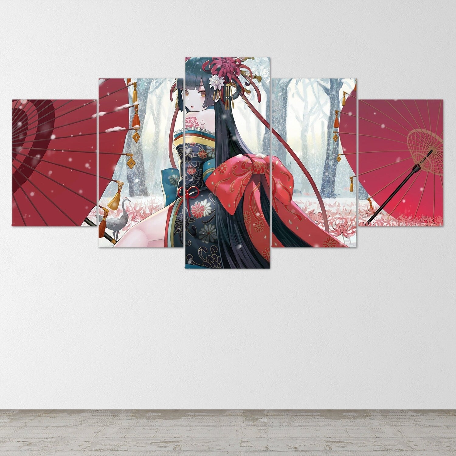 anime-samurai-girl-kimono-5-piece-canvas-wall-art-samurai-art-canvas-art-extra-large-wall-art-anime-girl-poster-5-piece-5-pan