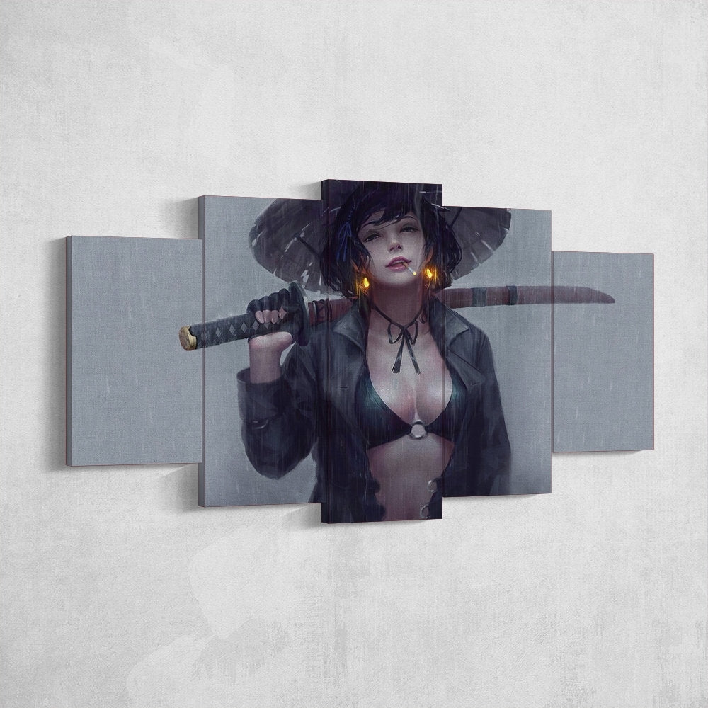 anime-samurai-girl-katana-5-piece-canvas-wall-art-samurai-art-canvas-art-extra-large-wall-art-anime-girl-poster-5-piece-5-pan