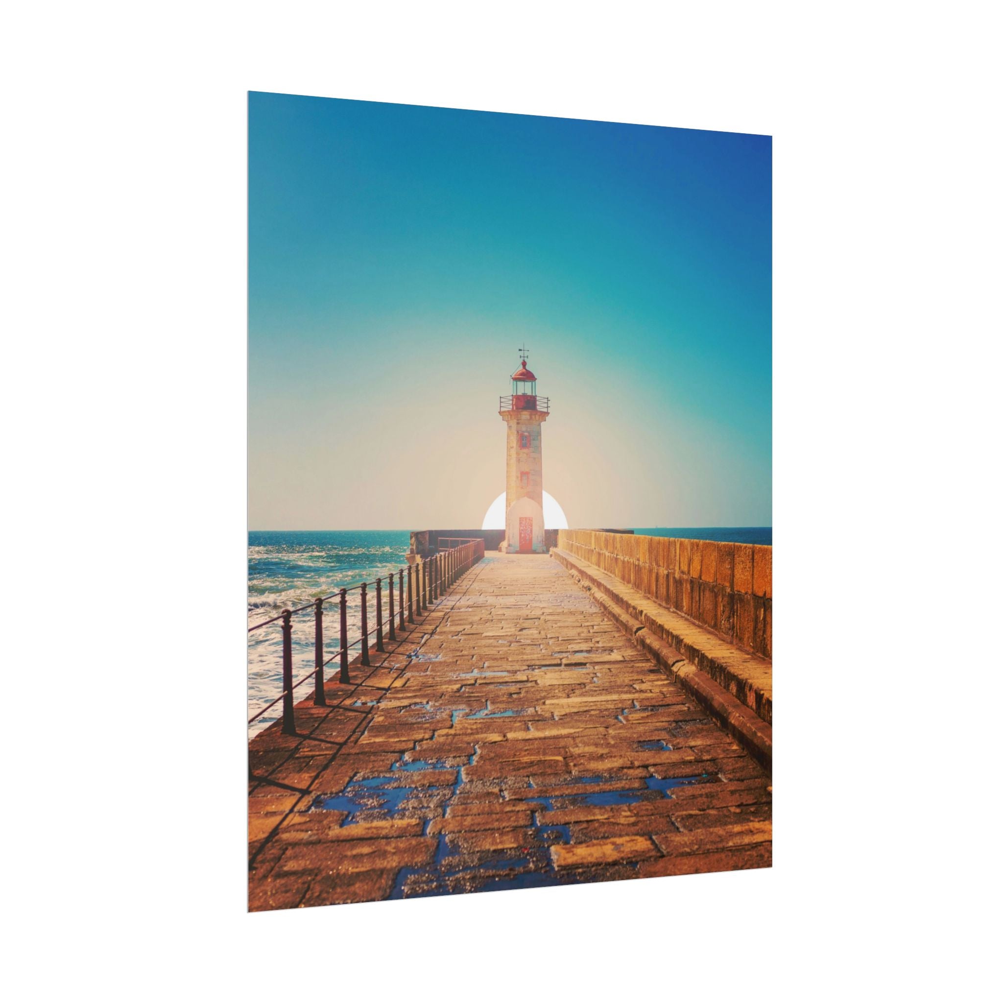 lighthouse-on-rock-poster-print-coastal-wall-art-nautical-decor-beach-house-decoration-seaside-wall-sunset-wall-decor