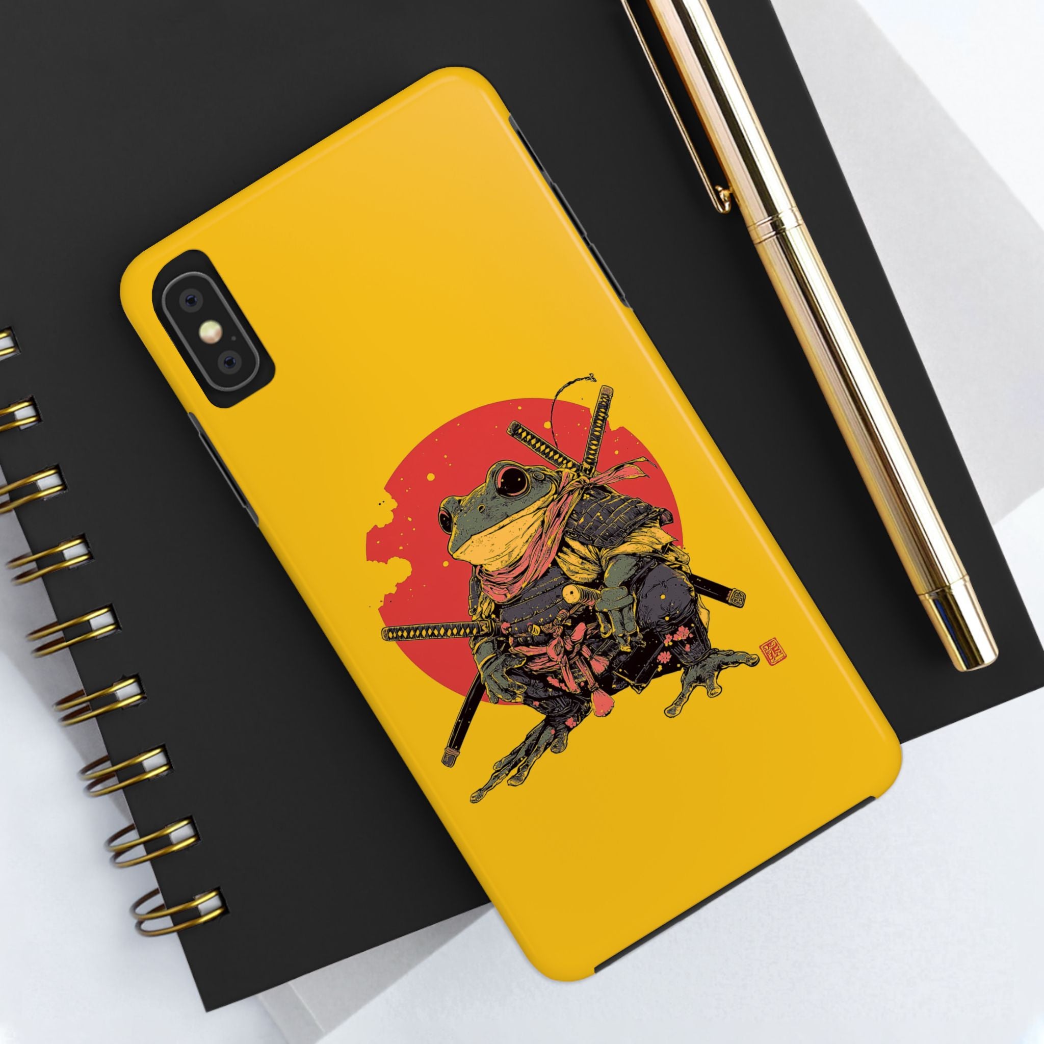 retro-vintage-ninja-frog-iphone-tough-case-red-sun-japanese-samurai-frog-design-ninja-warrior-yellow-iphone-hard-cover