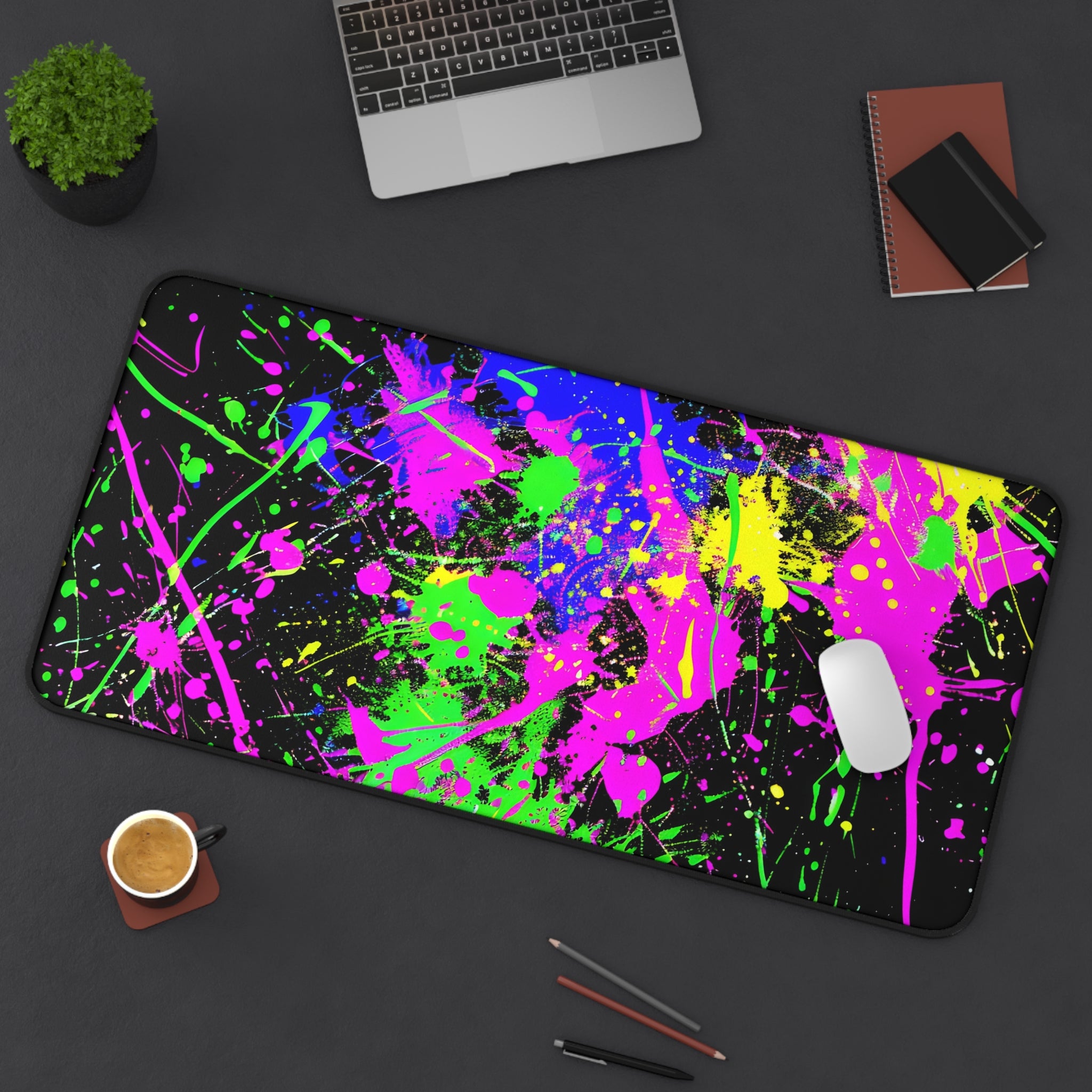 neon-abstract-paint-splatter-desk-mat-green-ping-large-gaming-mouse-pad-colorful-work-from-home-desk-accessory-desk-blotter