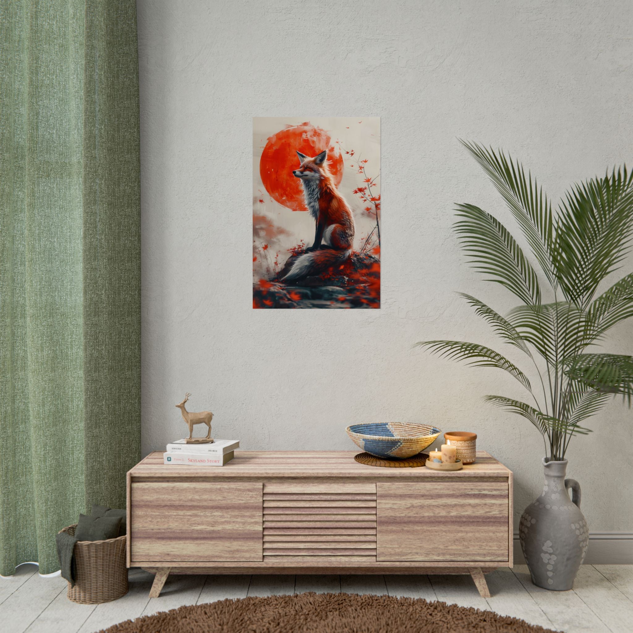 red-fox-poster-print-fantasy-decor-wildlife-wall-art-red-sun-home-decor-animal-lover-gift-nature-print-fantasy-art-decor