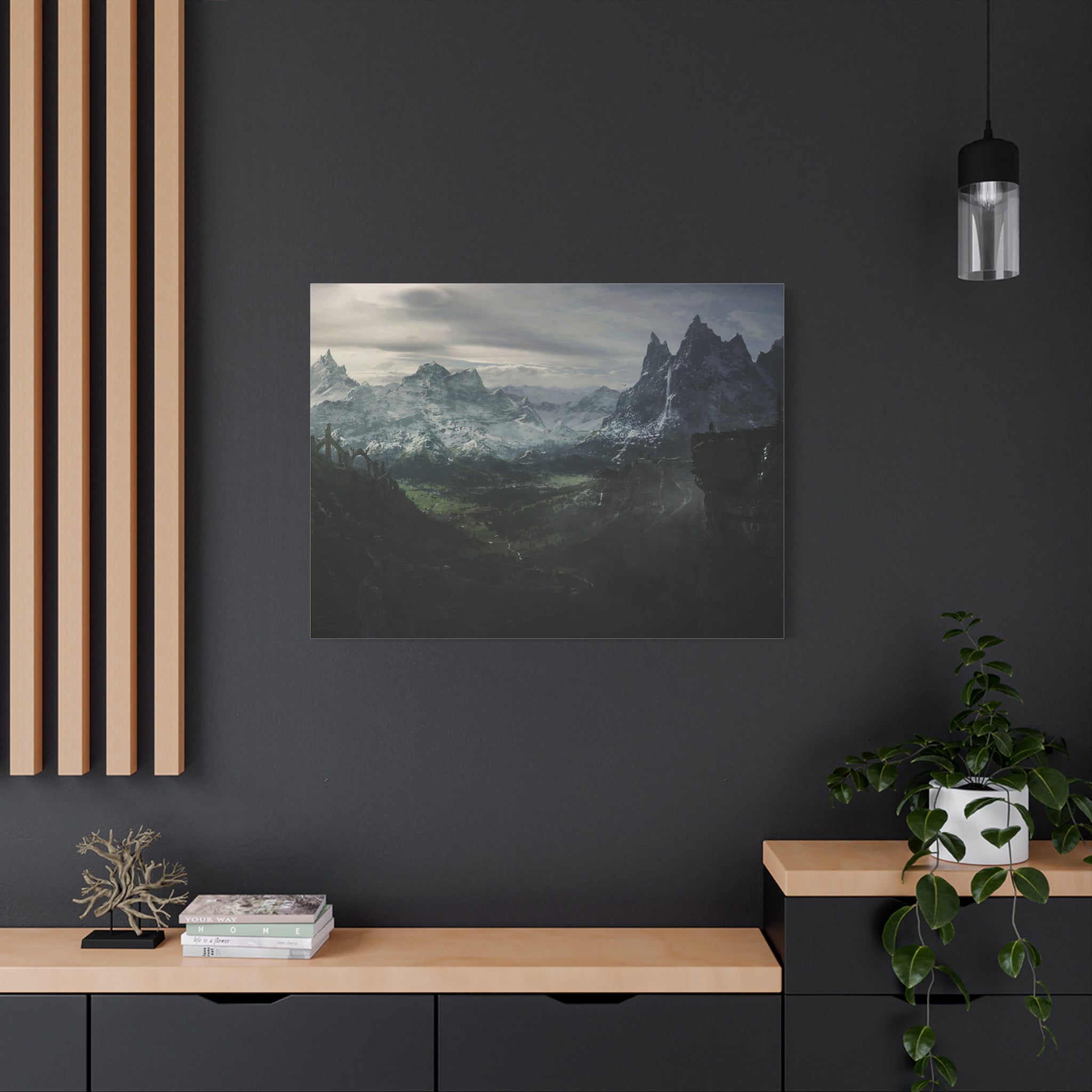 The Elder Scrolls Skyrim Canvas Wall Art - Dark Landscape Dragon Game Canvas Print Room Decor, Gaming Wall Art, Skyrim Gift