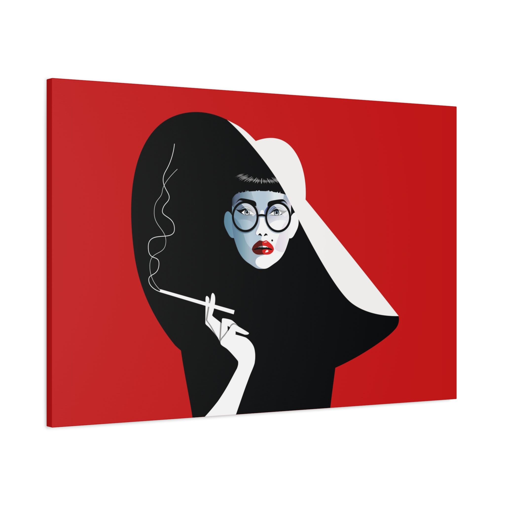 canvas-print-woman-smoking-cigarettes-wall-decor-woman-with-a-hat-style-stretched-matte-canvas-home-decor-living-room