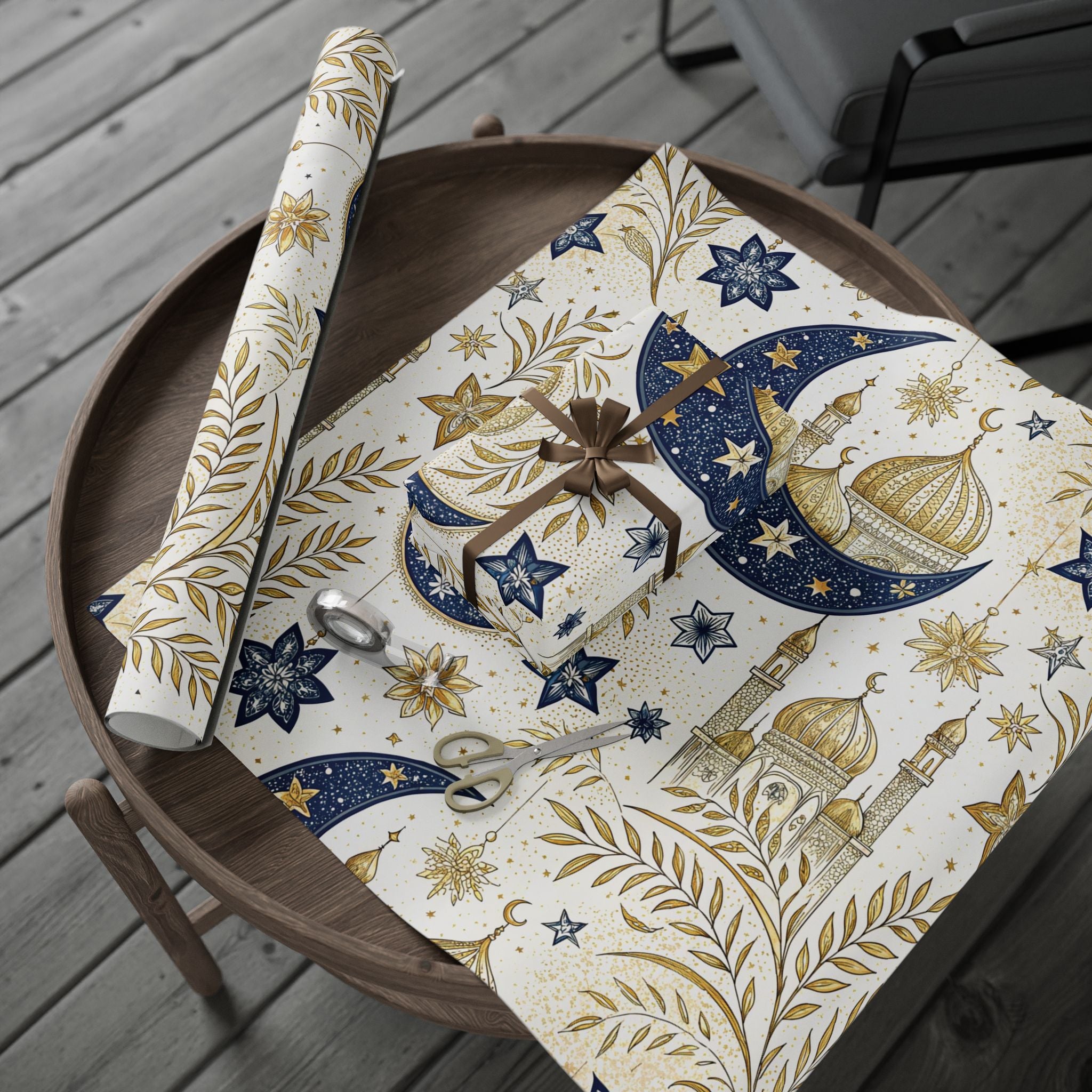 ramadan-night-wrapping-papers-islamic-crescent-moon-gift-wrap-mosque-silhouette-eid-holiday-supplies-festive-present-packagin