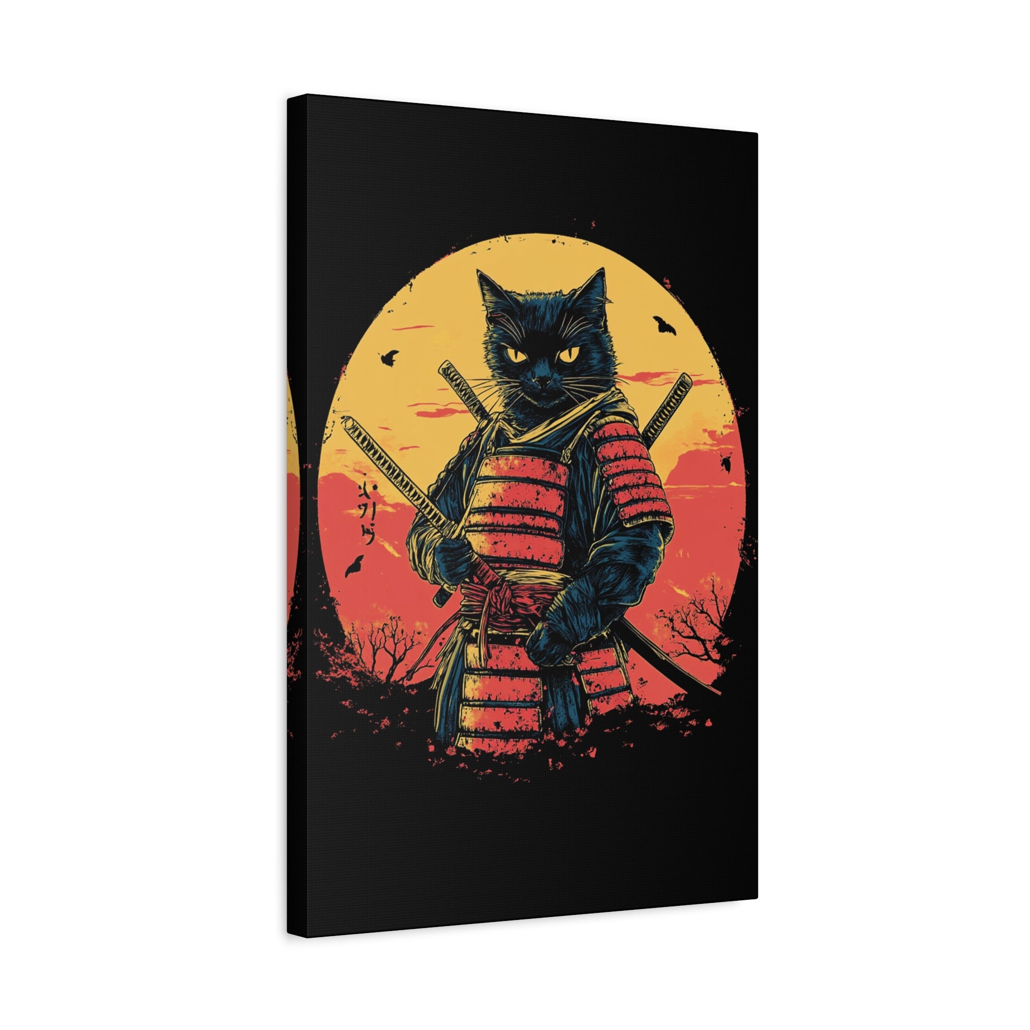 canvas-wall-art-samurai-cat-japanese-style-sunset-retro-wall-decor-stretched-matte-canvas-wall-hanging-home-decor-retro-wall-