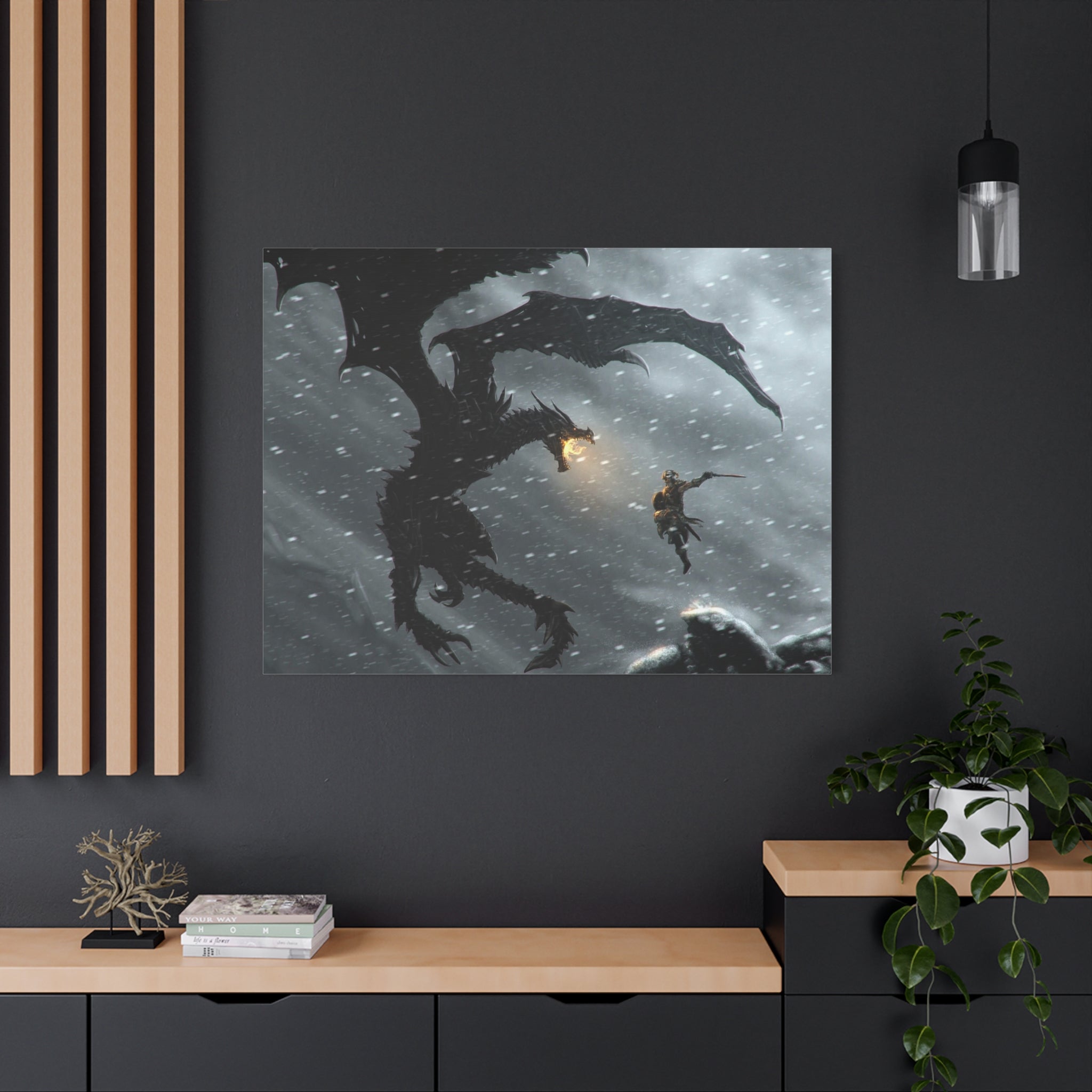 The Elder Scrolls Skyrim Canvas Wall Art - Dragon Game Canvas Print Room Decor, Viking Gaming Wall Art, Skyrim Gift