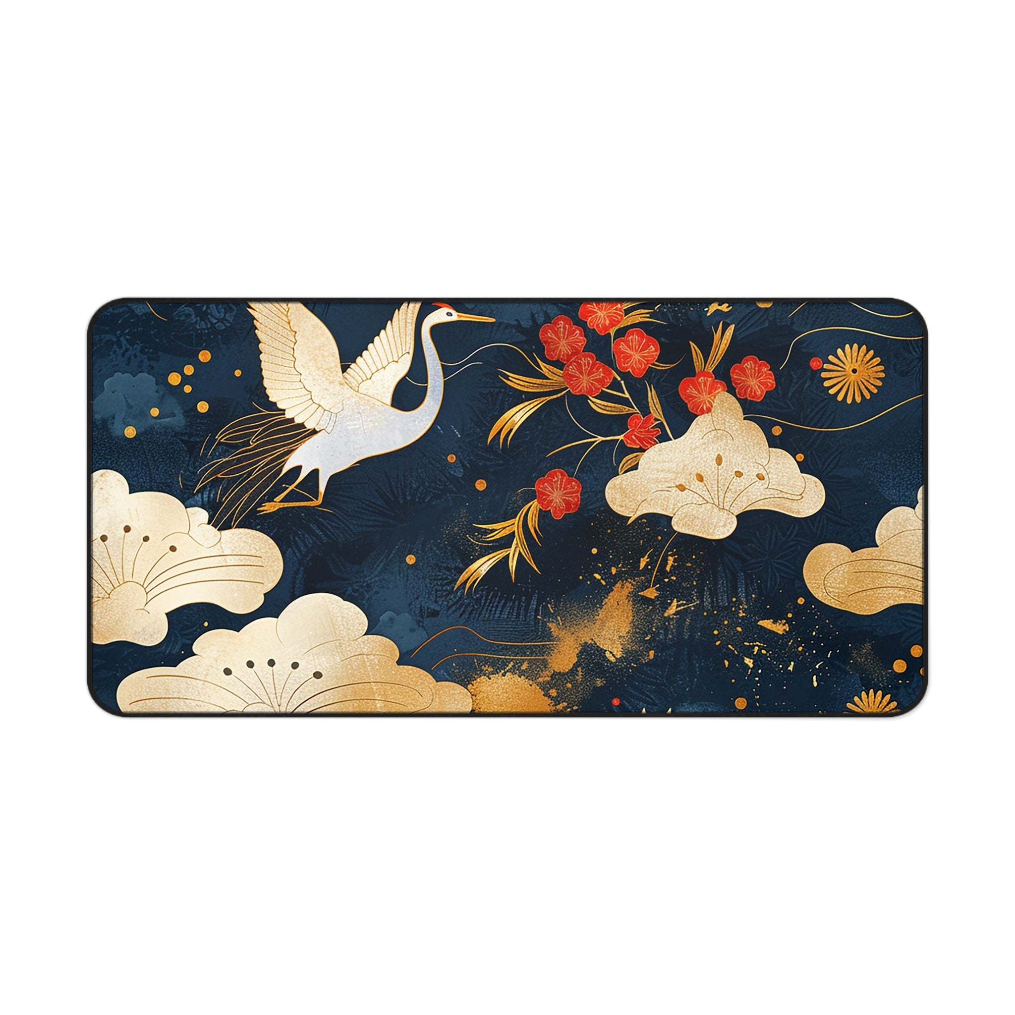 japanese-cranes-art-desk-mat-mousepad-navy-blue-desk-pad-for-home-office-asian-crane-design-gift-for-bird-lovers-office-decor