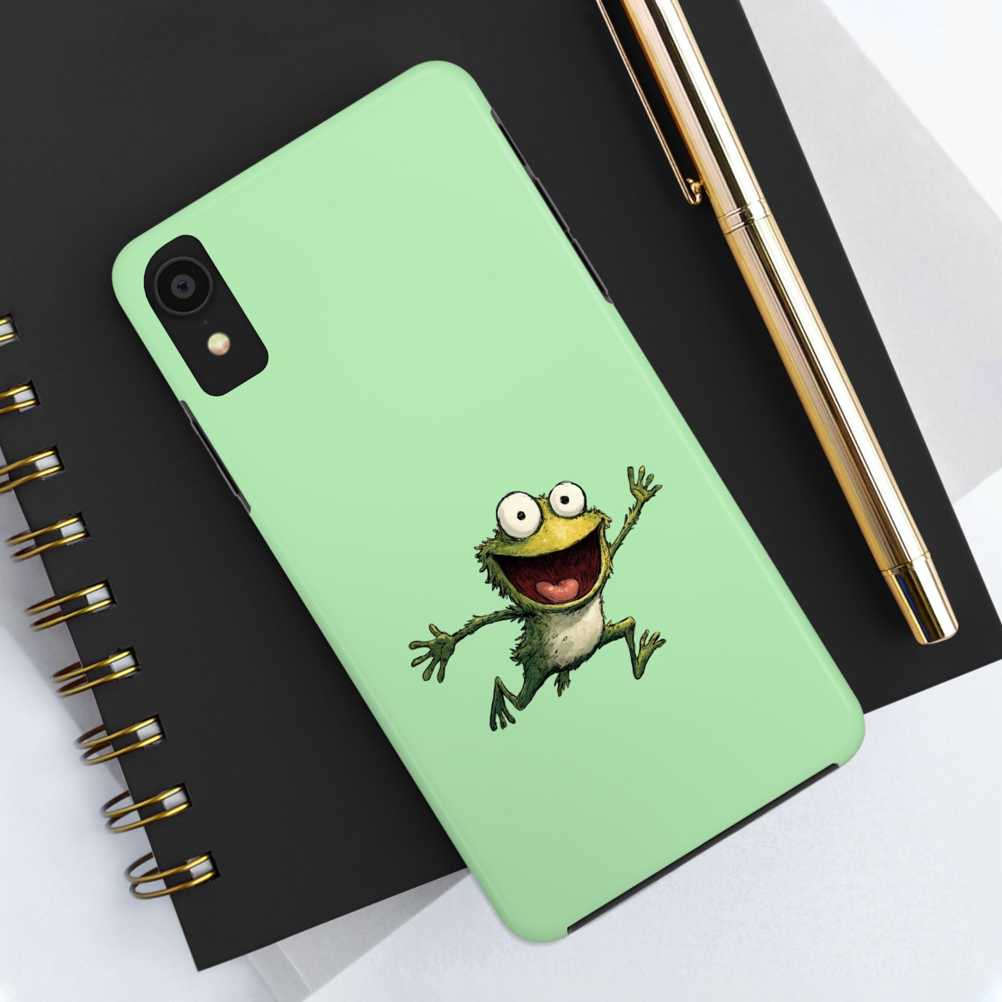 Quirky Funny Frog iPhone Tough Case - Kawaii Animal Phone Cover - Frog Protective Phone Cover - Green iPhone Case