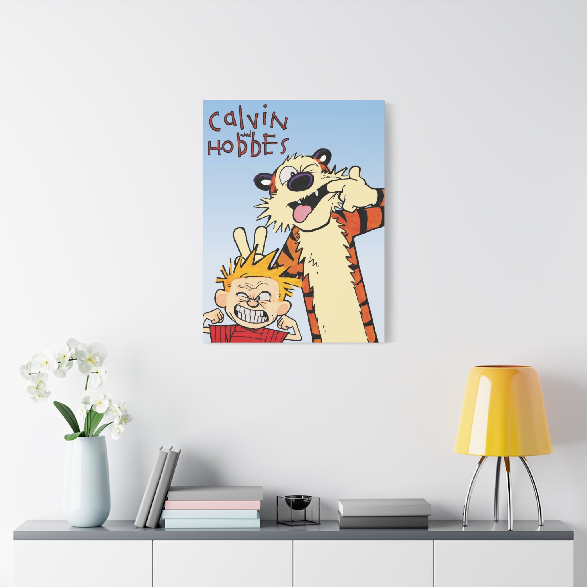 Calvin and Hobbes Canvas Wall Art - Nostalgic Vertical Comic Strip Canvas for Kids Room & Nursery Decor - Friendship Adventure Theme Print