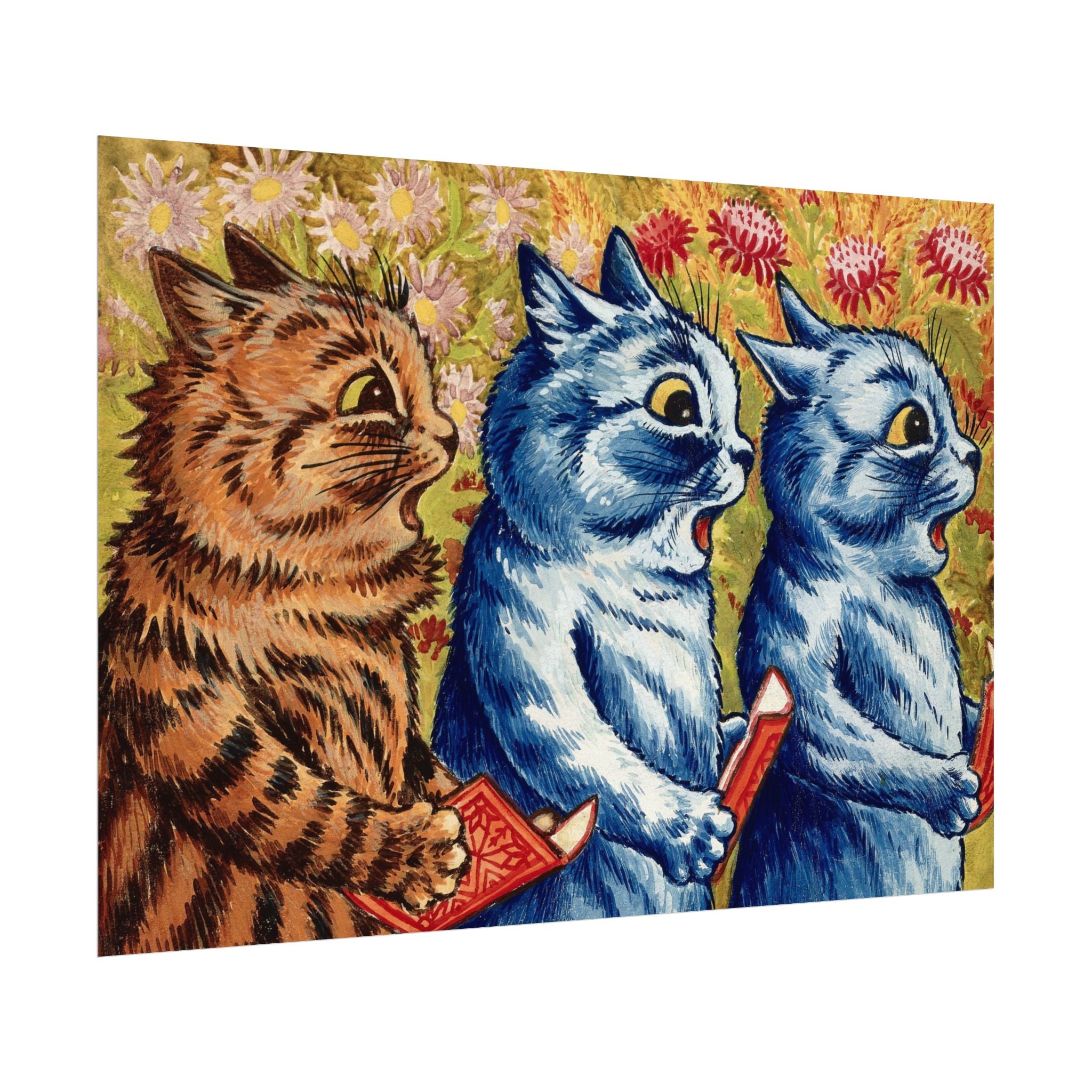louis-wain-cat-poster-print-gouache-art-three-cats-singing-wall-decor-cat-print-home-office-decoration-unique-cat-louis-wain-