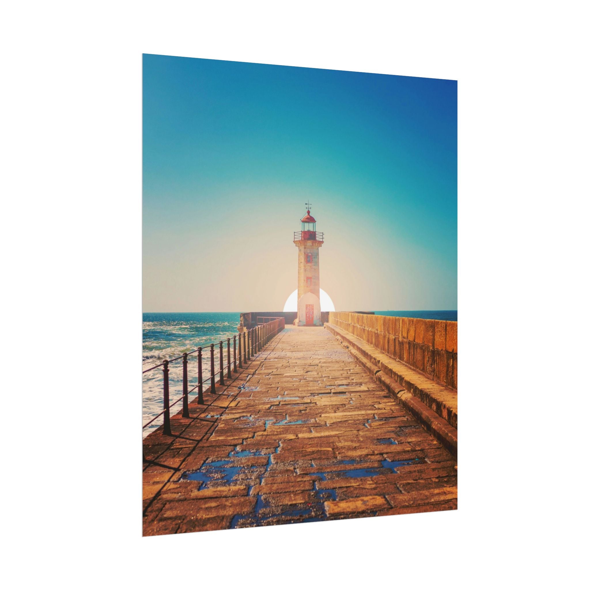 lighthouse-on-rock-poster-print-coastal-wall-art-nautical-decor-beach-house-decoration-seaside-wall-sunset-wall-decor