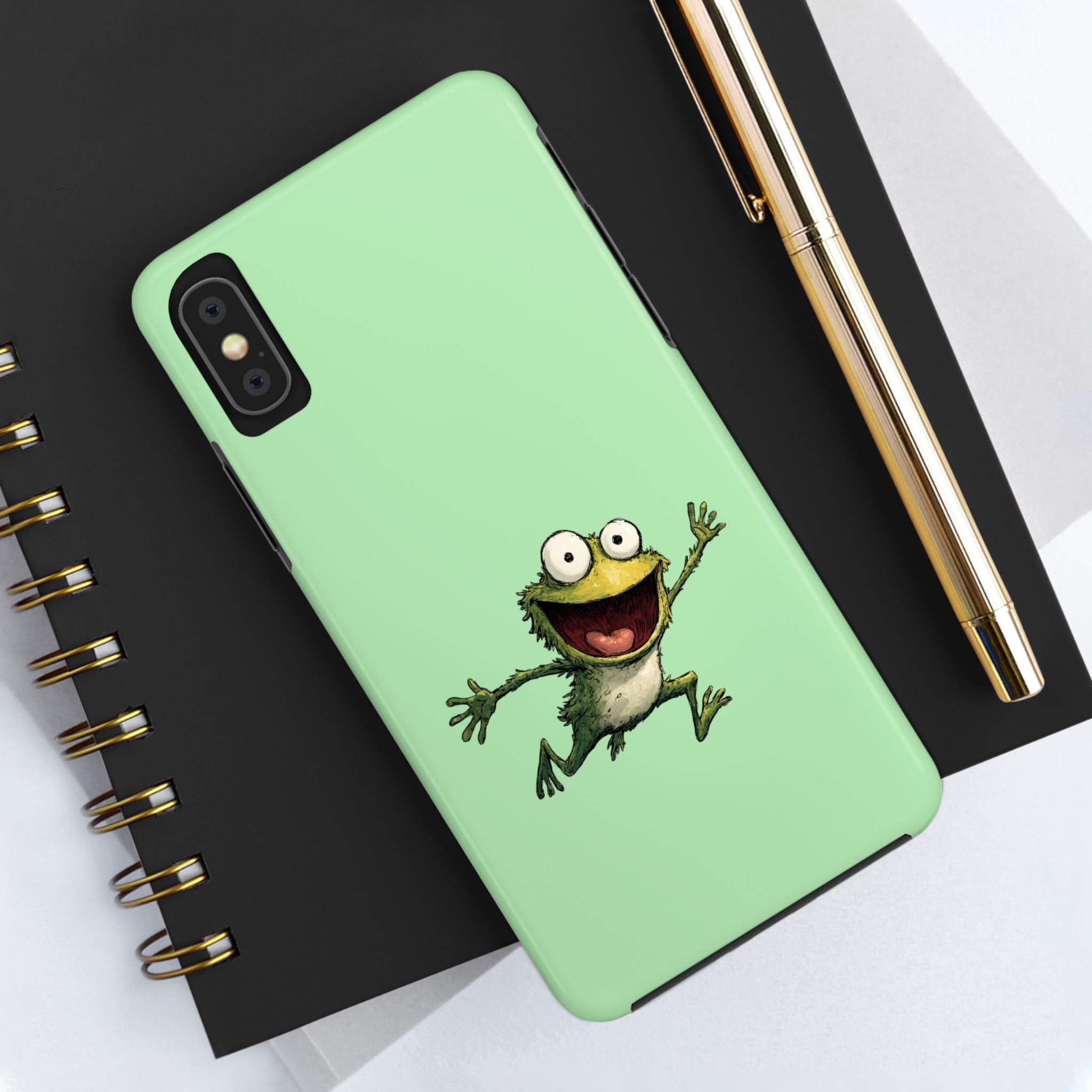Quirky Funny Frog iPhone Tough Case - Kawaii Animal Phone Cover - Frog Protective Phone Cover - Green iPhone Case