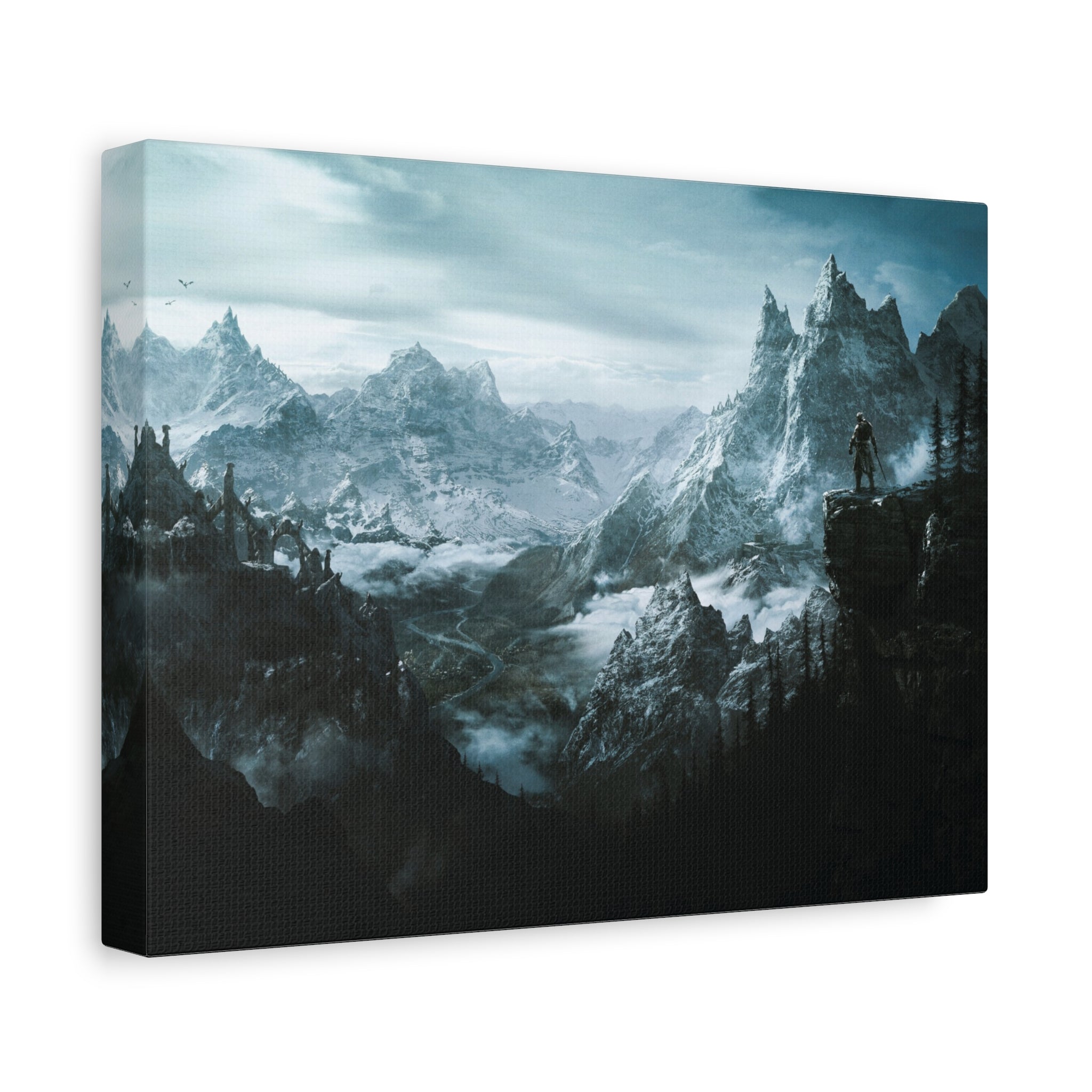 The Elder Scrolls Skyrim Canvas Wall Art - Dragon Game Canvas Print, Room Decor, Gaming Wall Art, Skyrim Landscape Gift
