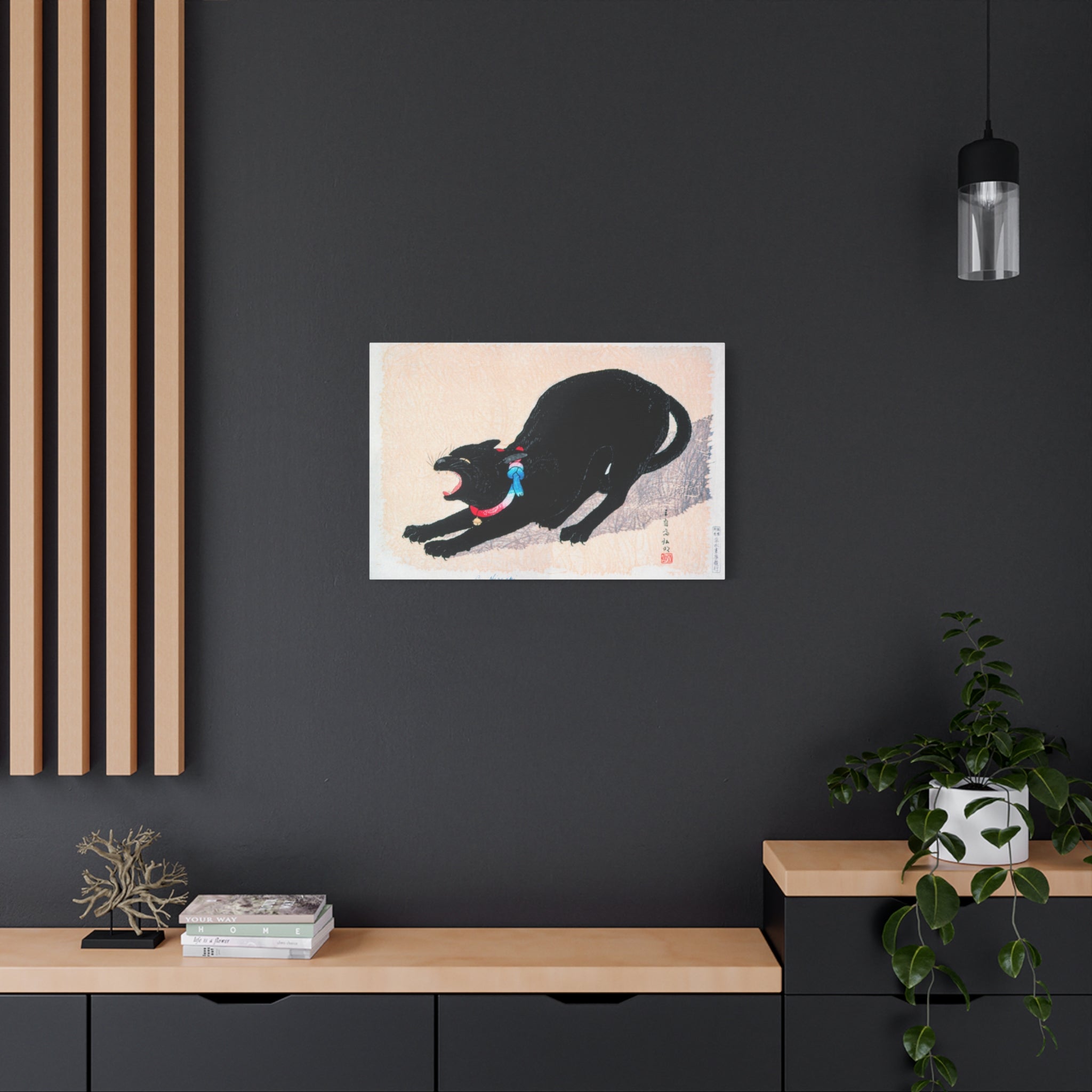 canvas-print-wall-art-black-cat-hissing-by-hiroaki-takahashi-living-room-decor-japanese-art-home-wall-decor