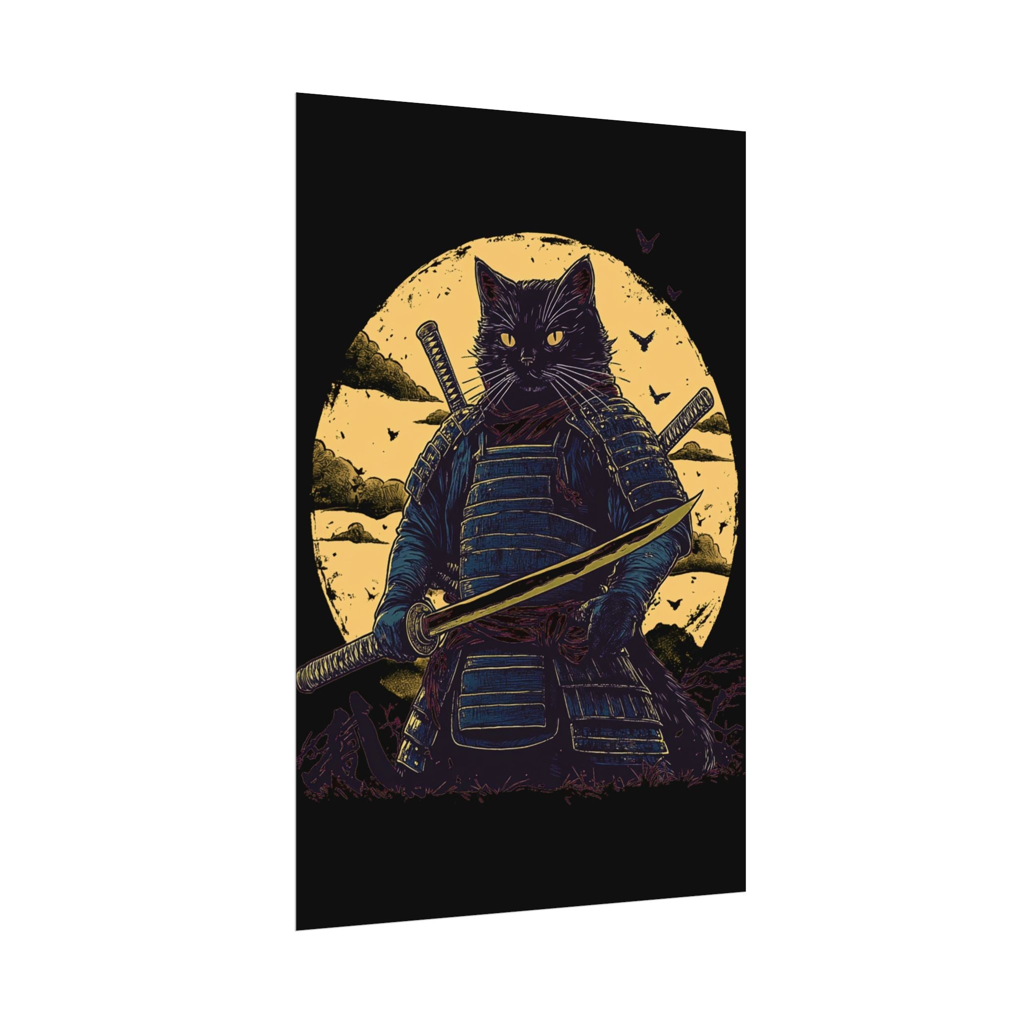 retro-wall-art-samurai-cat-japanese-style-sunset-rolled-posters-home-decor-wall-hanging-poster-gift-japanese-art-poster