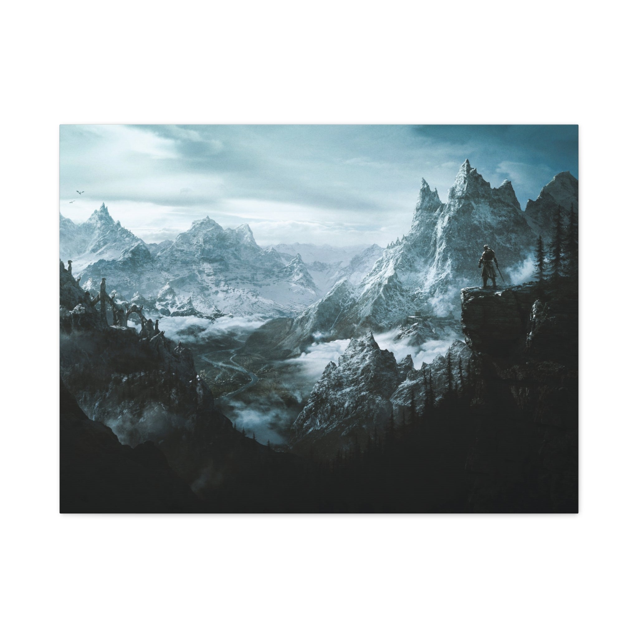 The Elder Scrolls Skyrim Canvas Wall Art - Dragon Game Canvas Print, Room Decor, Gaming Wall Art, Skyrim Landscape Gift