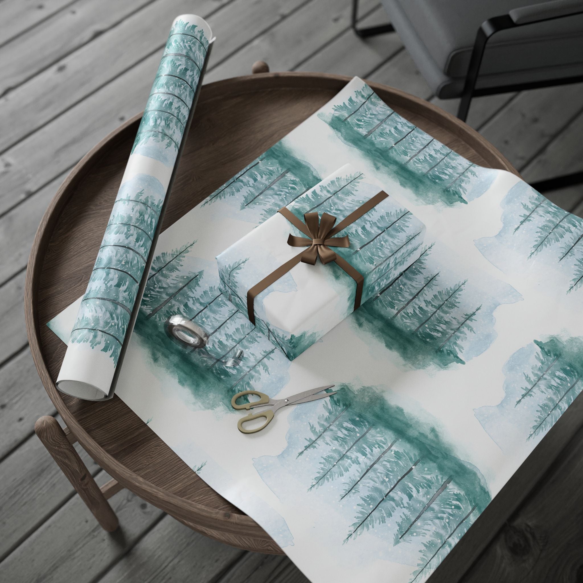 forest-pine-wrapping-paper-winter-holiday-gift-wrap-green-christmas-paper-festive-xmas-present-packaging-nature-theme-eco-fri