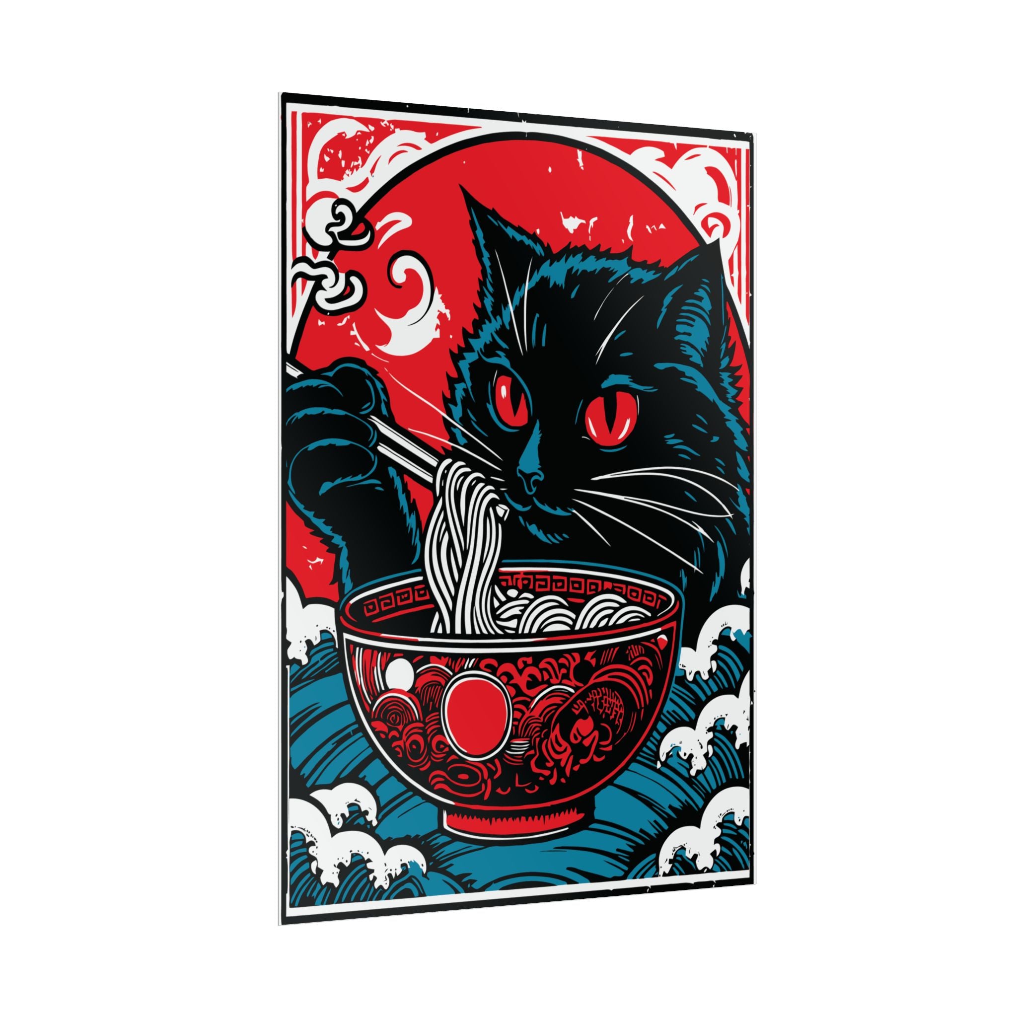 Cat Eating Ramen Noodle Poster Print, Retro Japanese Decor Wall Art, Living Room Decoration, Japandi Poster Art, Home Decor, Cute Cat