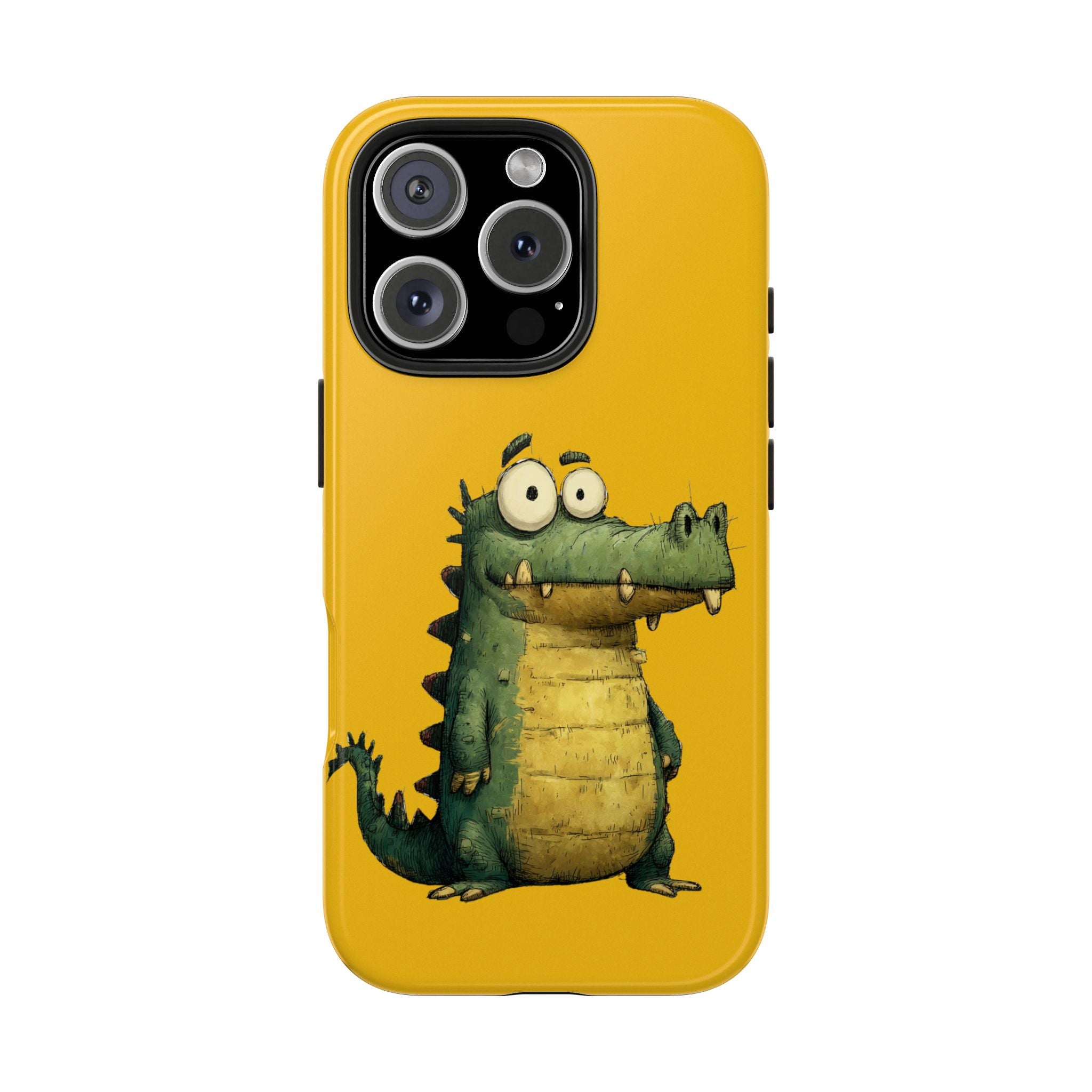 Quirky Funny Alligator iPhone Tough Case - Kawaii Animal Phone Cover - Crocodile Protective Phone Cover - Yellow iPhone Case