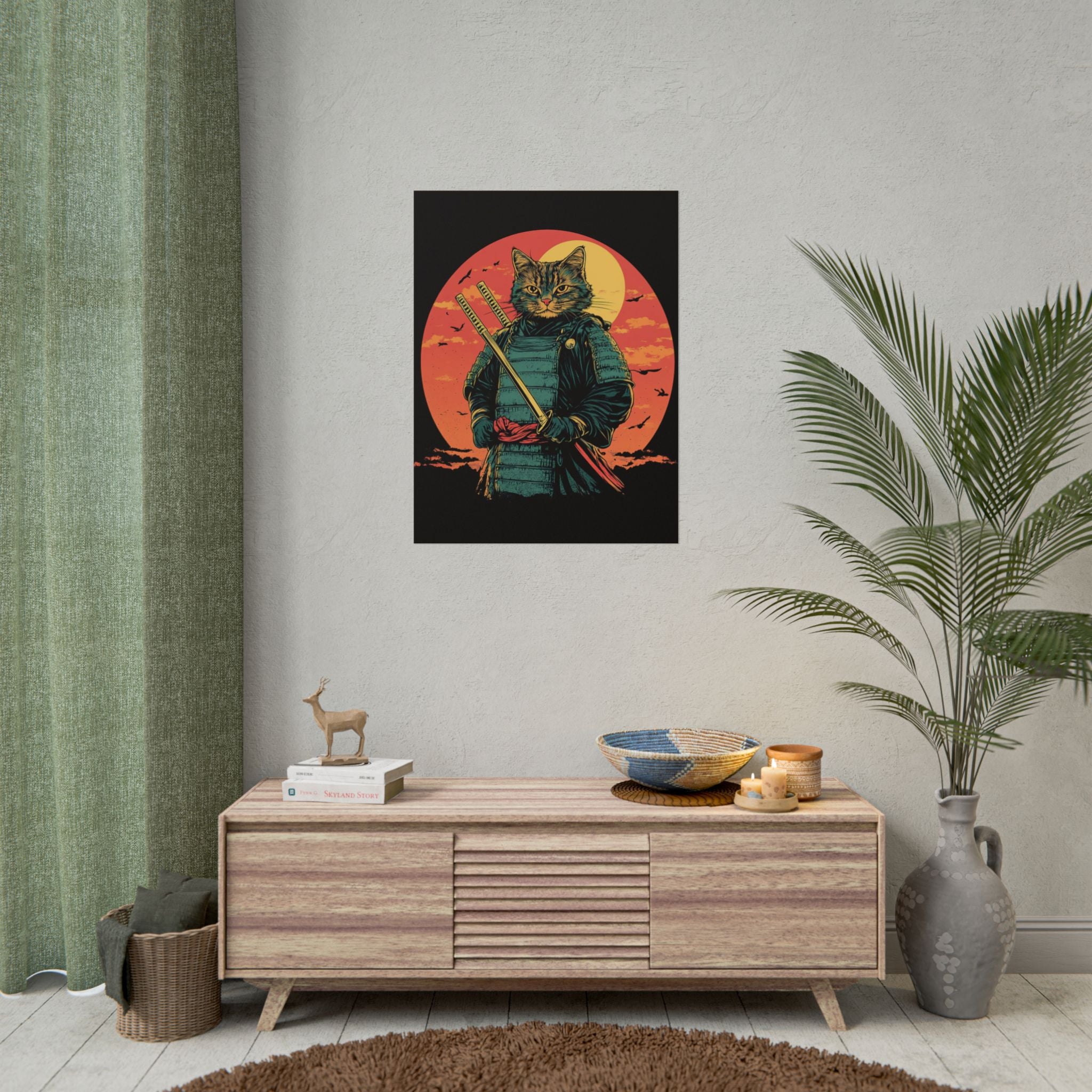 retro-wall-art-samurai-cat-japanese-style-sunset-rolled-posters-home-decor-wall-hanging-poster-gift-japanese-art-poster-1
