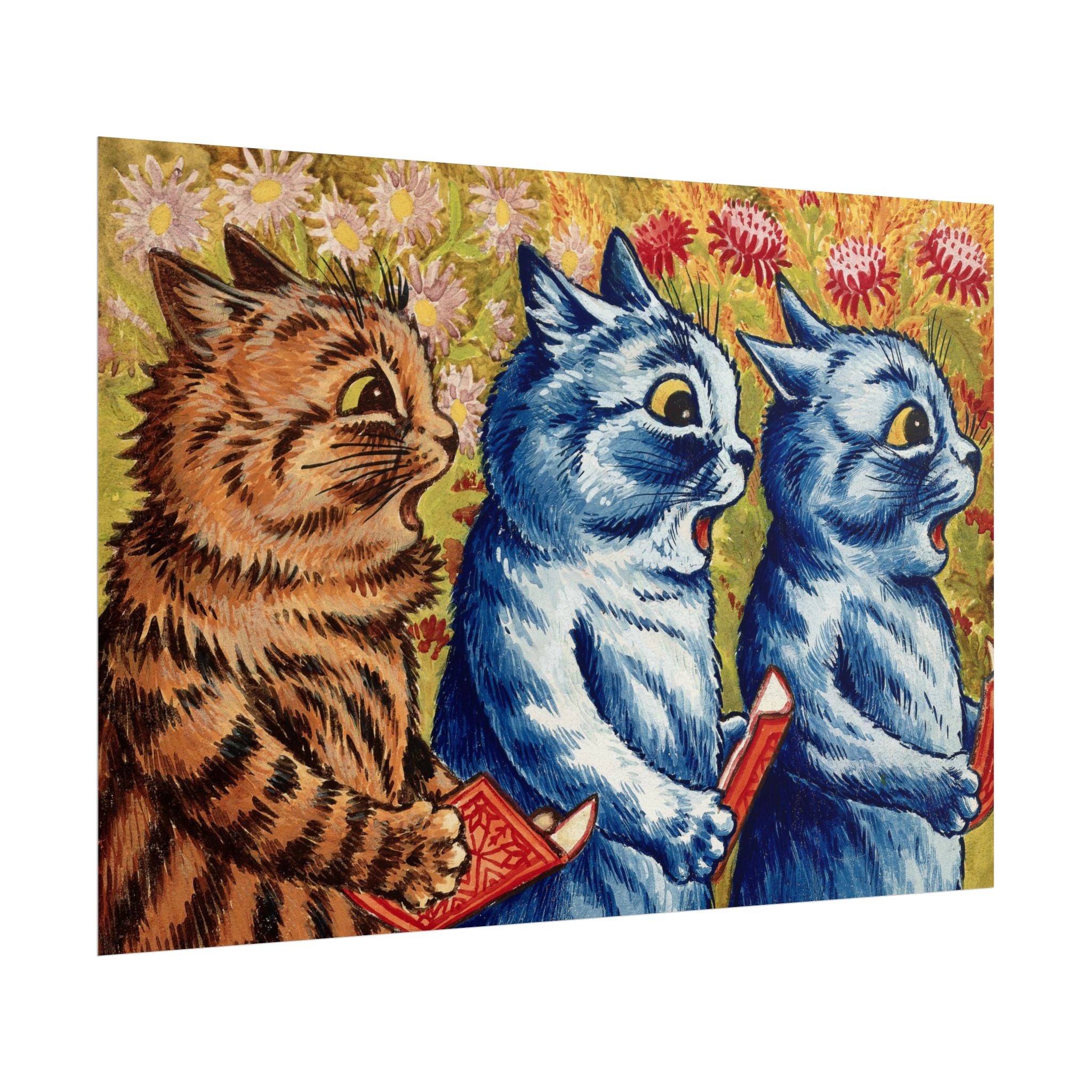 louis-wain-cat-poster-print-gouache-art-three-cats-singing-wall-decor-cat-print-home-office-decoration-unique-cat-louis-wain-